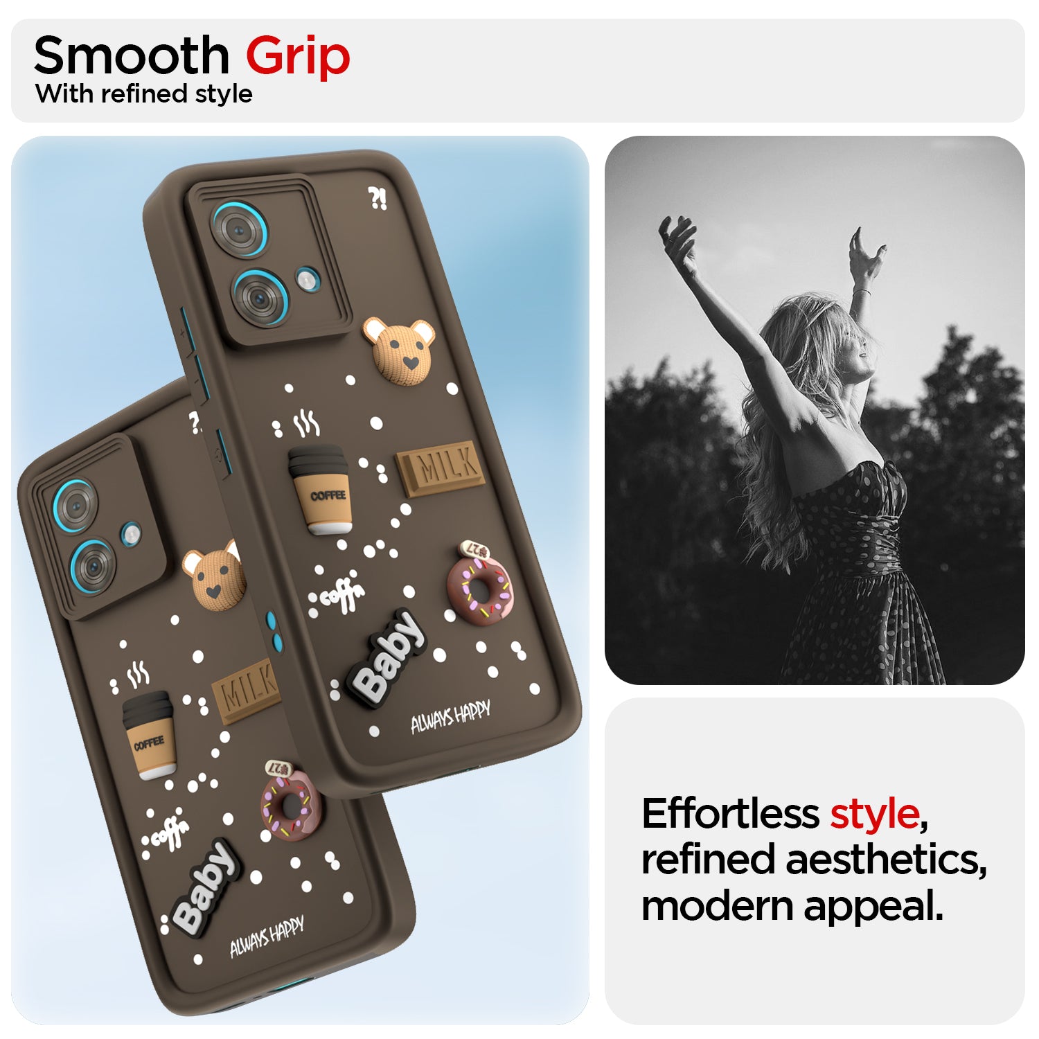 Pikkme Motorola Moto Edge 40 Neo 5G Cute Fun Cartoon 3D Bear Coffee Back Cover (Brown)