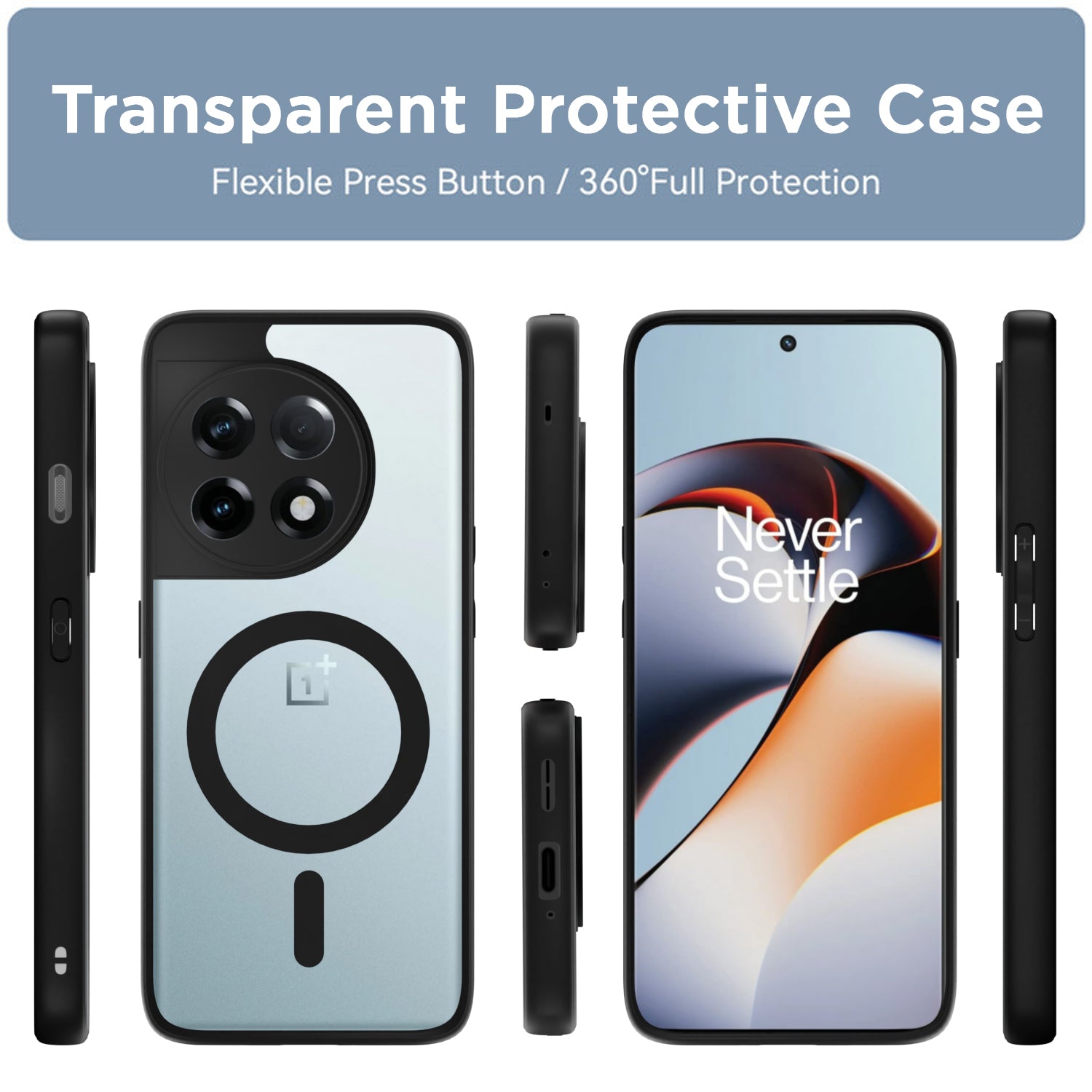 Pikkme OnePlus 11R 5G Eagle 2 Mag-Safe Shockproof Hard Transparent Back Cover (Black)