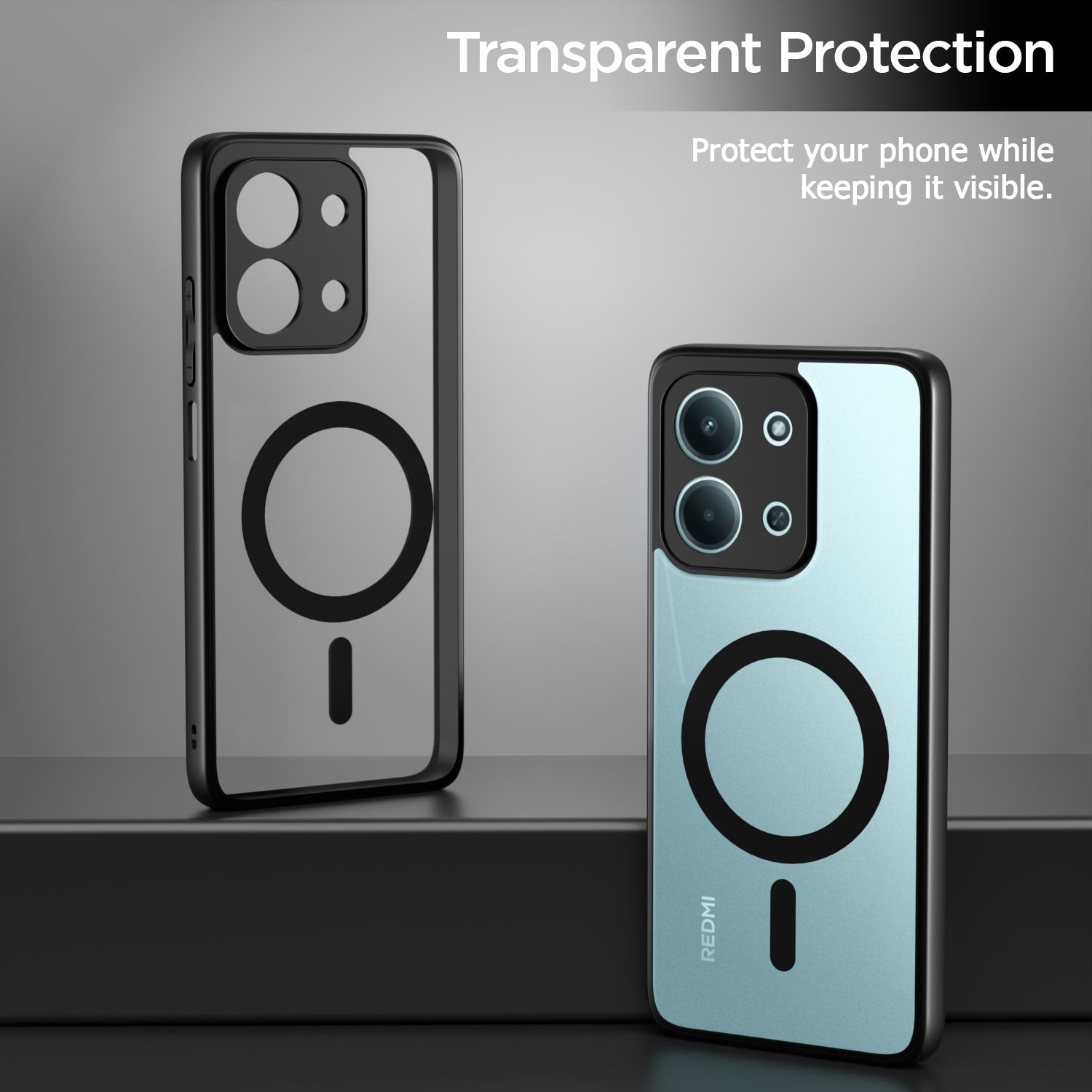 Pikkme Redmi 15c 5G Eagle 2 Mag-Safe Shockproof Hard Transparent Back Cover (Black)