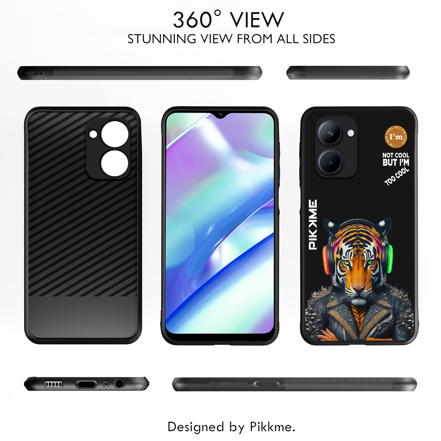 Pikkme Back Cover Pc Tpu + Printed Cool Funky Stylish Black Tiger Swag Raised Edges Camera Protection |Bumper Case For Realme C33 (Design 06)