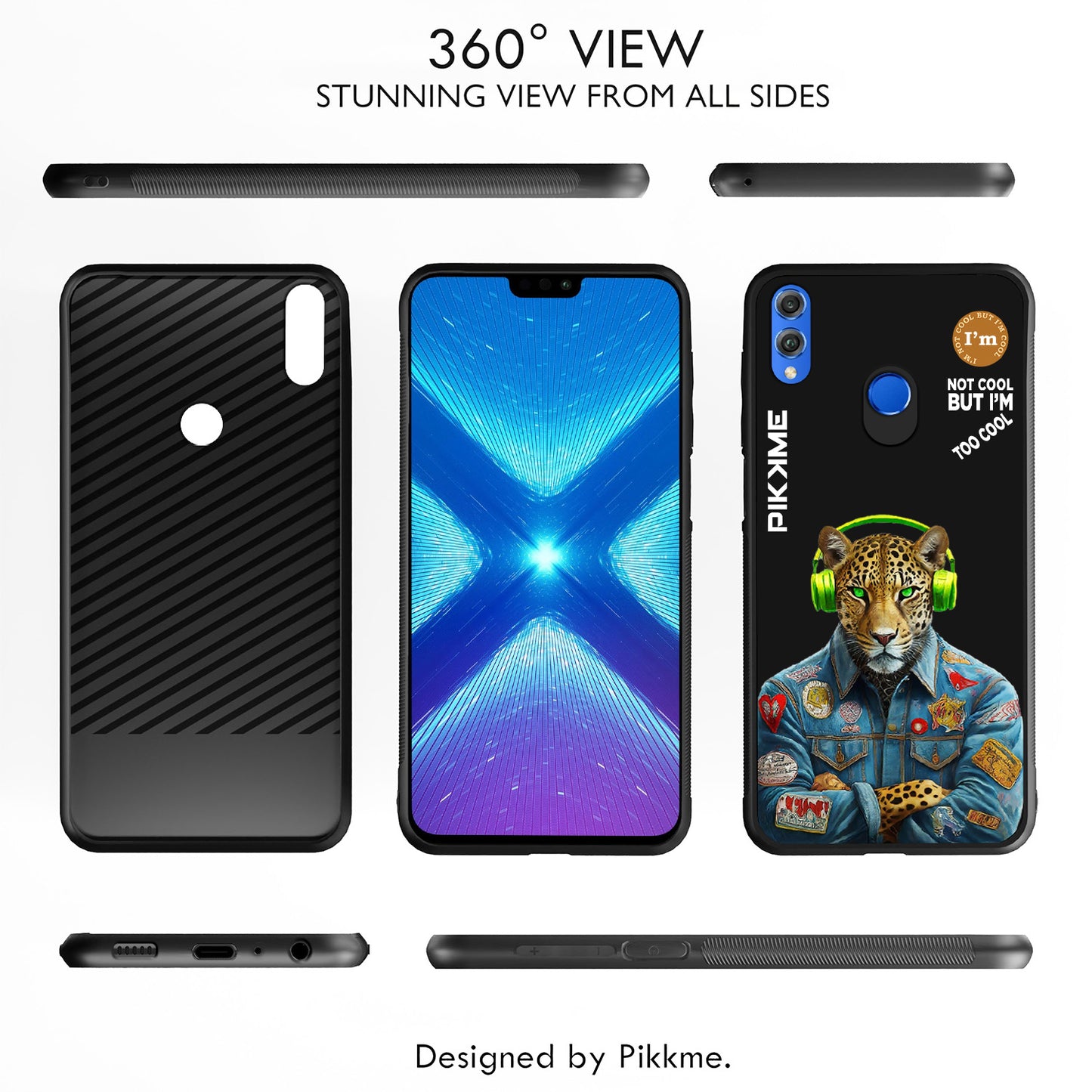 Pikkme Back Cover Pc Tpu + Printed Cool Funky Stylish Black Leopard Swag Raised Edges Camera Protection |Bumper Case For Honor 8X (Design 03)