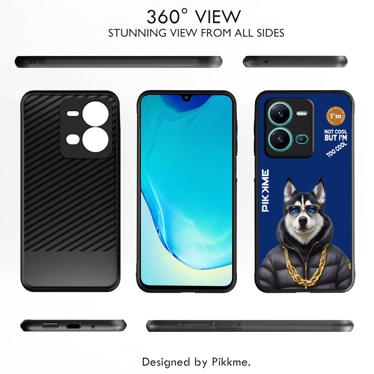 Pikkme Back Cover Pc Tpu + Printed Cool Funky Stylish Blue Dog Swag Raised Edges Camera Protection |Bumper Case For Vivo V25 5G (Design 08)