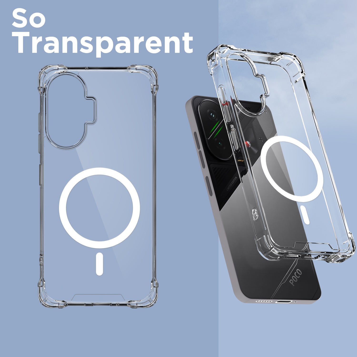 Pikkme Poco F7 5G Mag-Safe Shockproof PC + TPU Back Cover (Transparent)