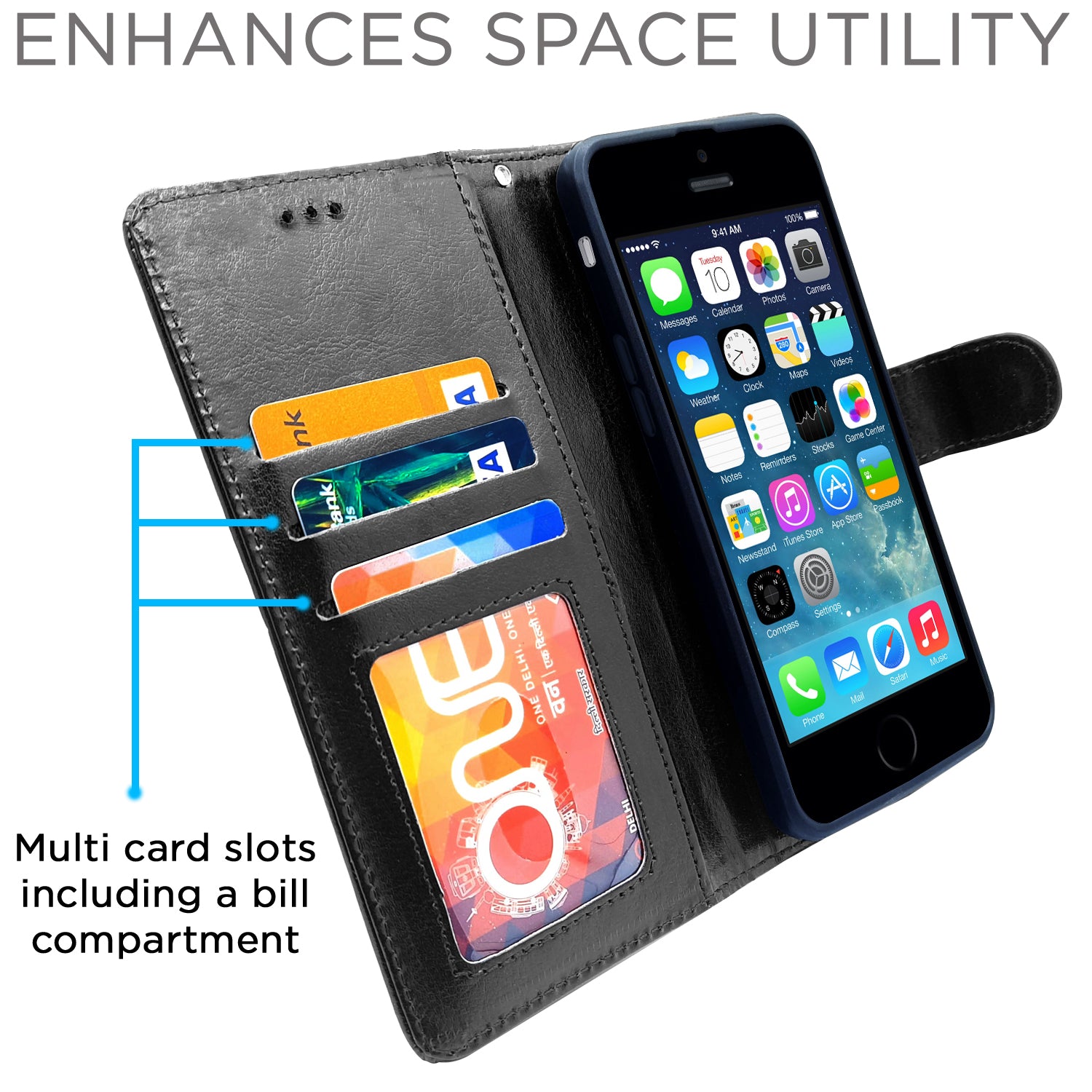 Pikkme iPhone 5 / 5s / Se Vintage Flip Cover (Black )