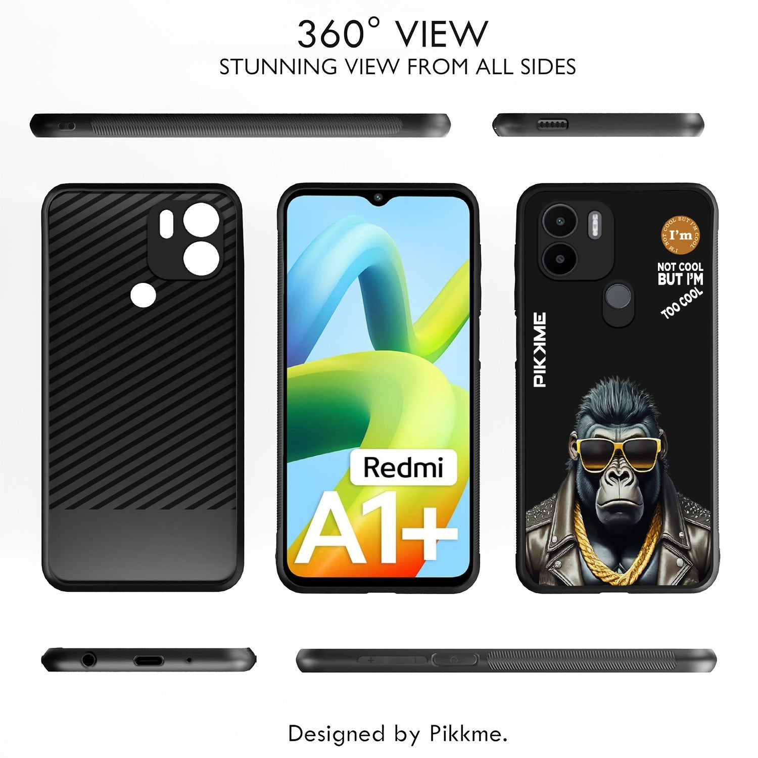 Pikkme Back Cover Pc Tpu + Printed Cool Funky Stylish Black Gorilla Swag Raised Edges Camera Protection |Bumper Case For Redmi A1 Plus (Design 07)