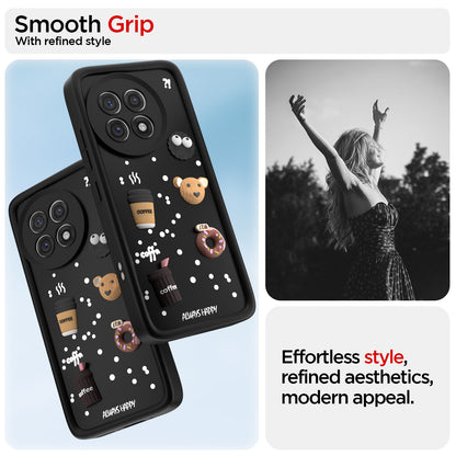 Pikkme OnePlus 13R 5G Cute Fun Cartoon 3D Bear Coffee Back Cover (Black)