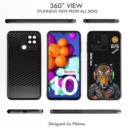 Pikkme Back Cover Pc Tpu + Printed Cool Funky Stylish Black Tiger Swag Raised Edges Camera Protection |Bumper Case For Redmi 10 (Design 06)