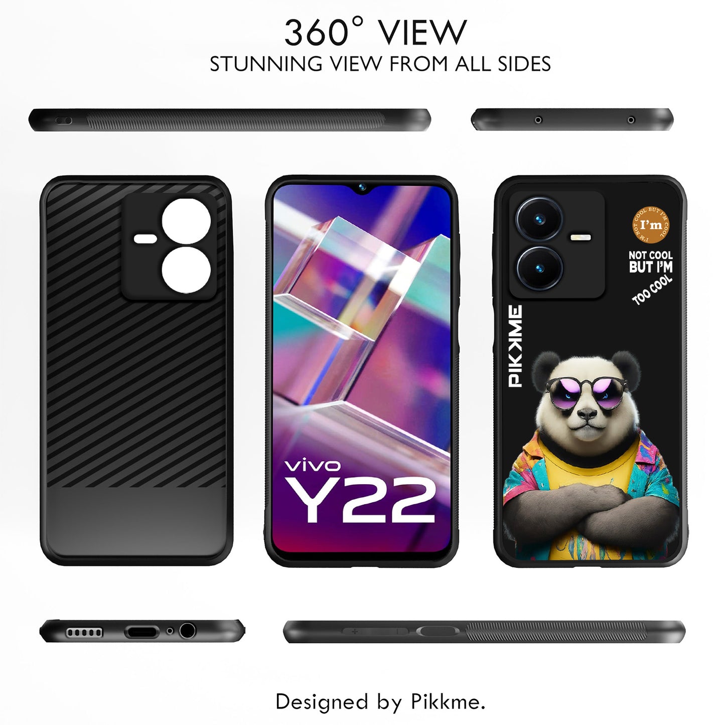 Pikkme Back Cover Pc Tpu + Printed Cool Funky Stylish Black Panda Swag Raised Edges Camera Protection |Bumper Case For Vivo Y22 (Design 05)