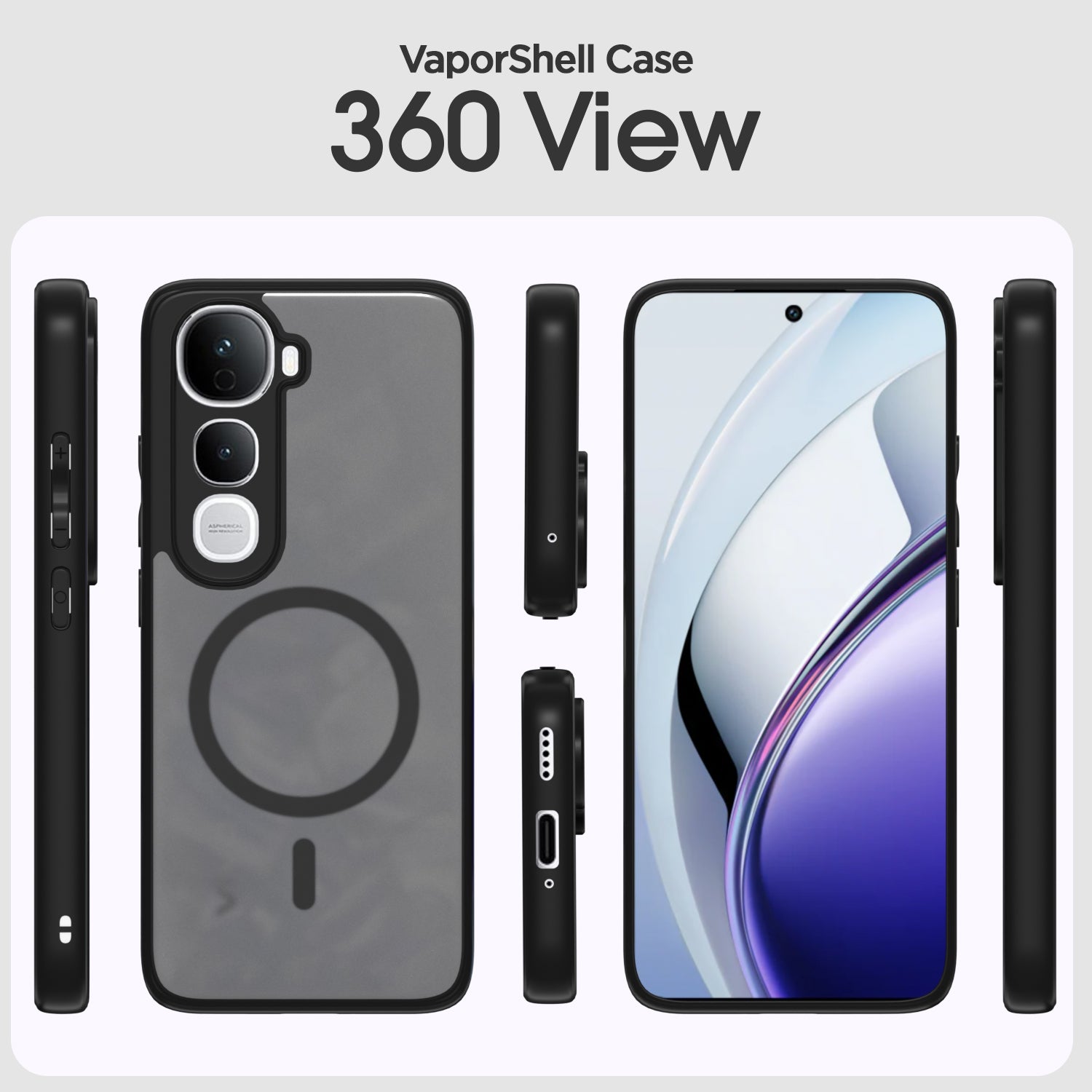 Pikkme Vivo Y400 Pro 5G Eagle 2 Mag-Safe Smoke Shockproof Hard Transparent Back Cover (Black)