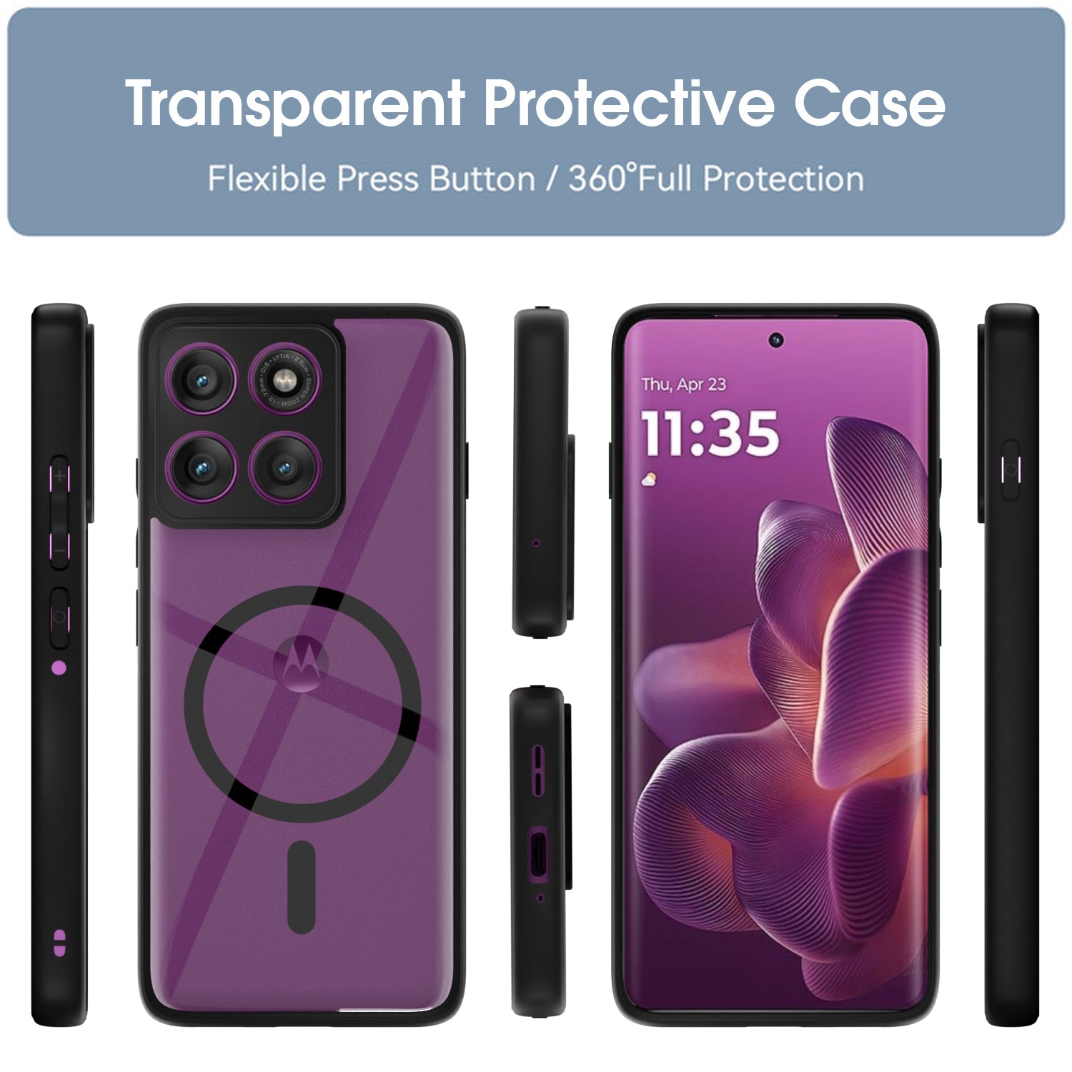 Pikkme Motorola Moto Edge 60 Pro 5G Eagle 2 Mag-Safe Shockproof Hard Transparent Back Cover (Black)