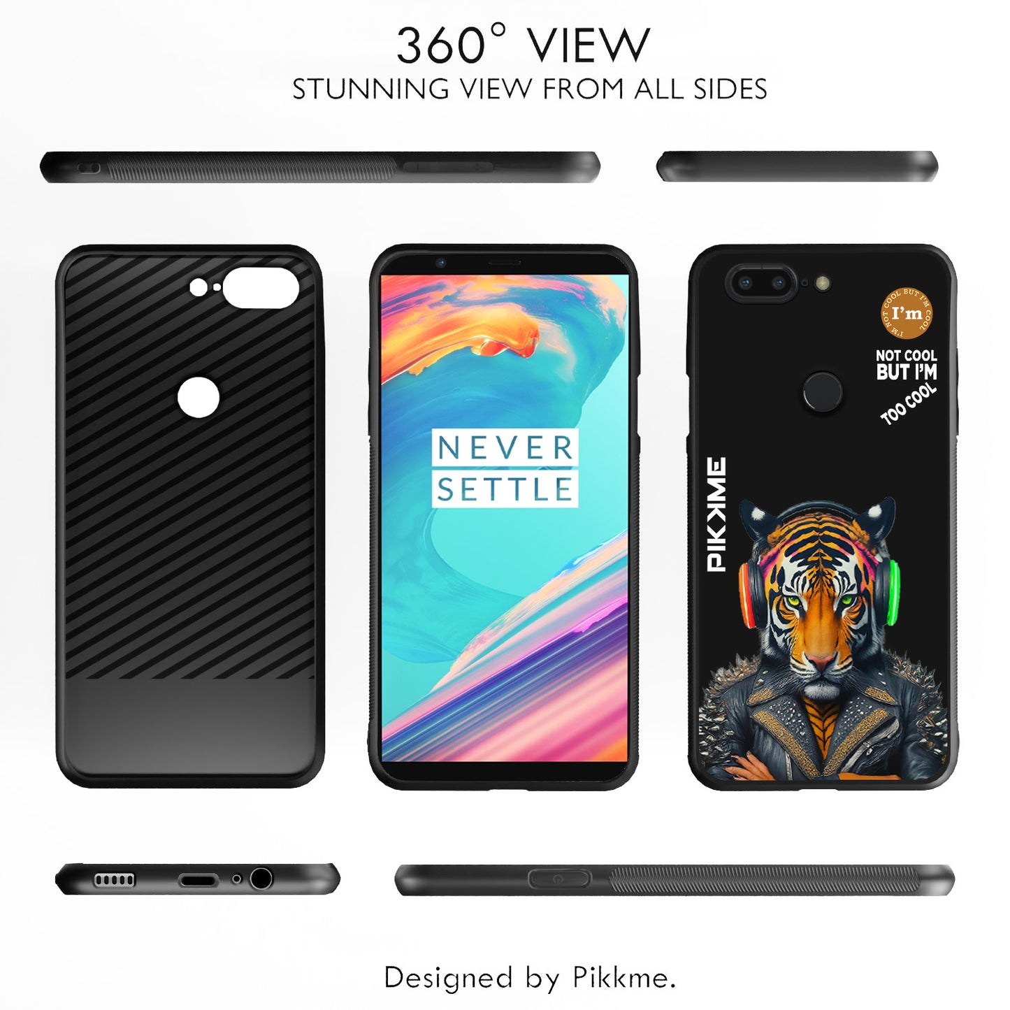 Pikkme Back Cover Pc Tpu + Printed Cool Funky Stylish Black Tiger Swag Raised Edges Camera Protection |Bumper Case For OnePlus 5T (Design 06)