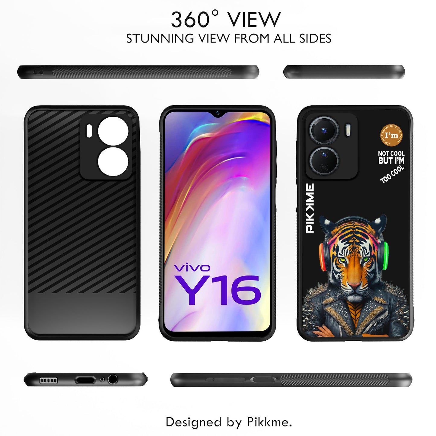 Pikkme Back Cover Pc Tpu + Printed Cool Funky Stylish Black Tiger Swag Raised Edges Camera Protection |Bumper Case For Vivo Y16 (Design 06)