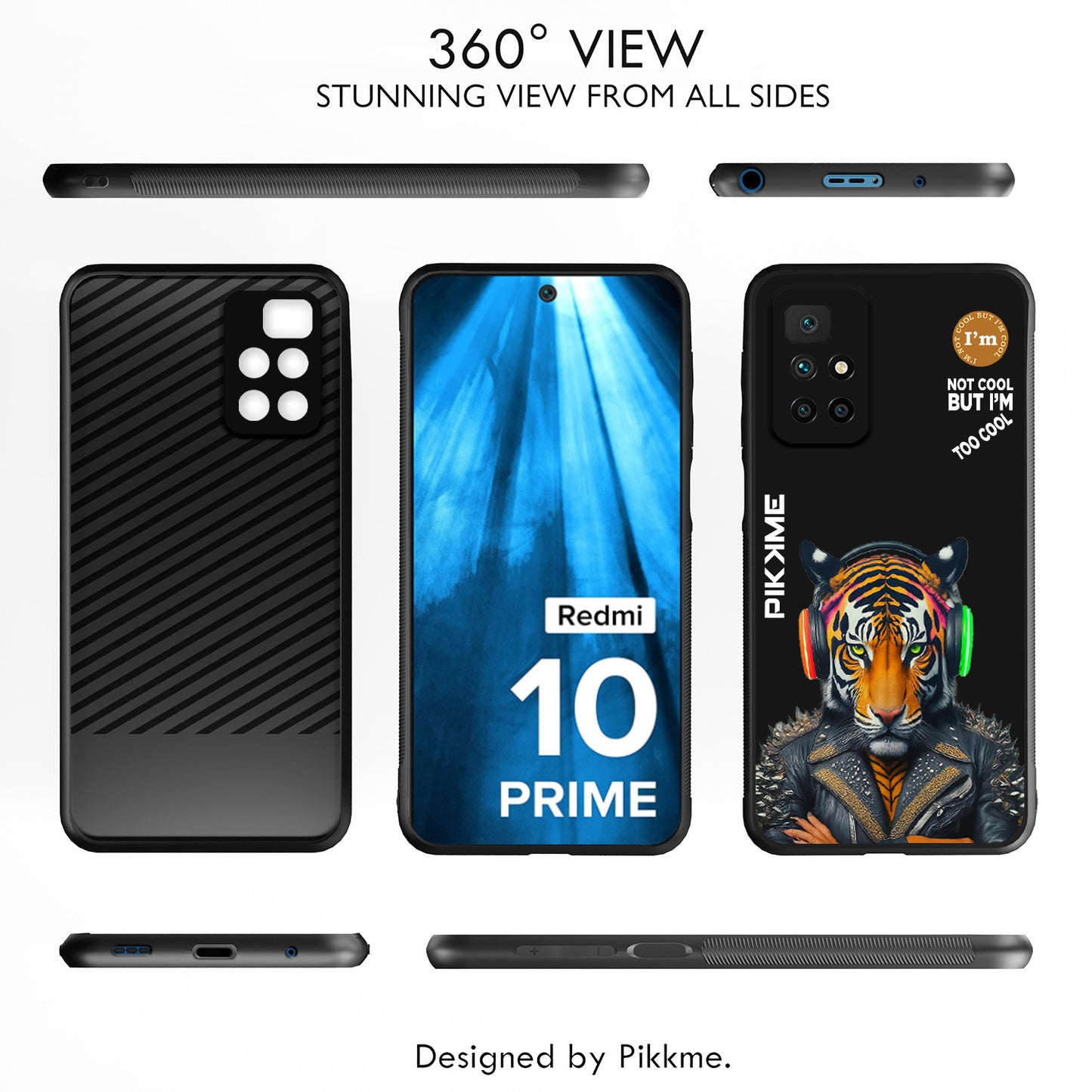 Pikkme Back Cover Pc Tpu + Printed Cool Funky Stylish Black Tiger Swag Raised Edges Camera Protection |Bumper Case For Redmi 10 Prime (Design 06)