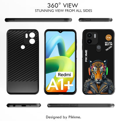 Pikkme Back Cover Pc Tpu + Printed Cool Funky Stylish Black Tiger Swag Raised Edges Camera Protection |Bumper Case For Redmi A1 Plus (Design 06)