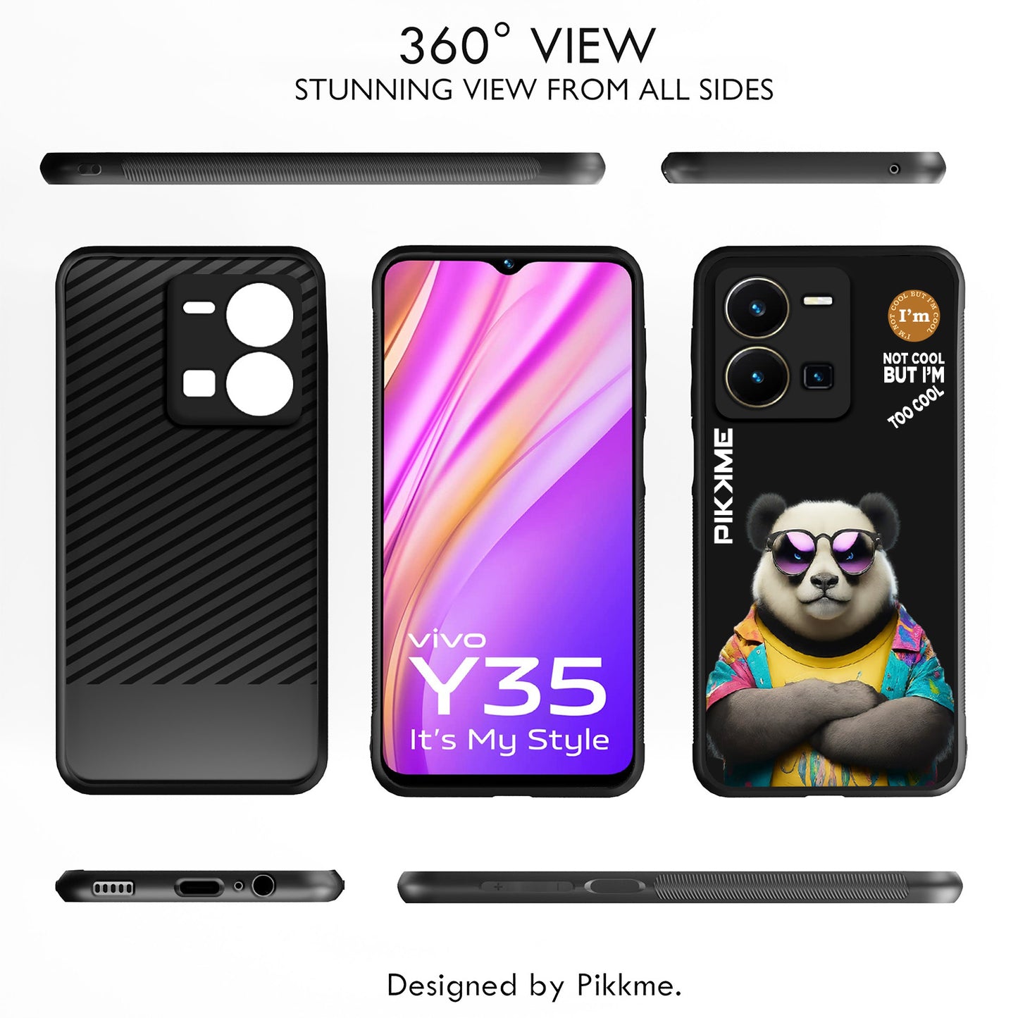 Pikkme Back Cover Pc Tpu + Printed Cool Funky Stylish Black Panda Swag Raised Edges Camera Protection |Bumper Case For Vivo Y35 (Design 05)