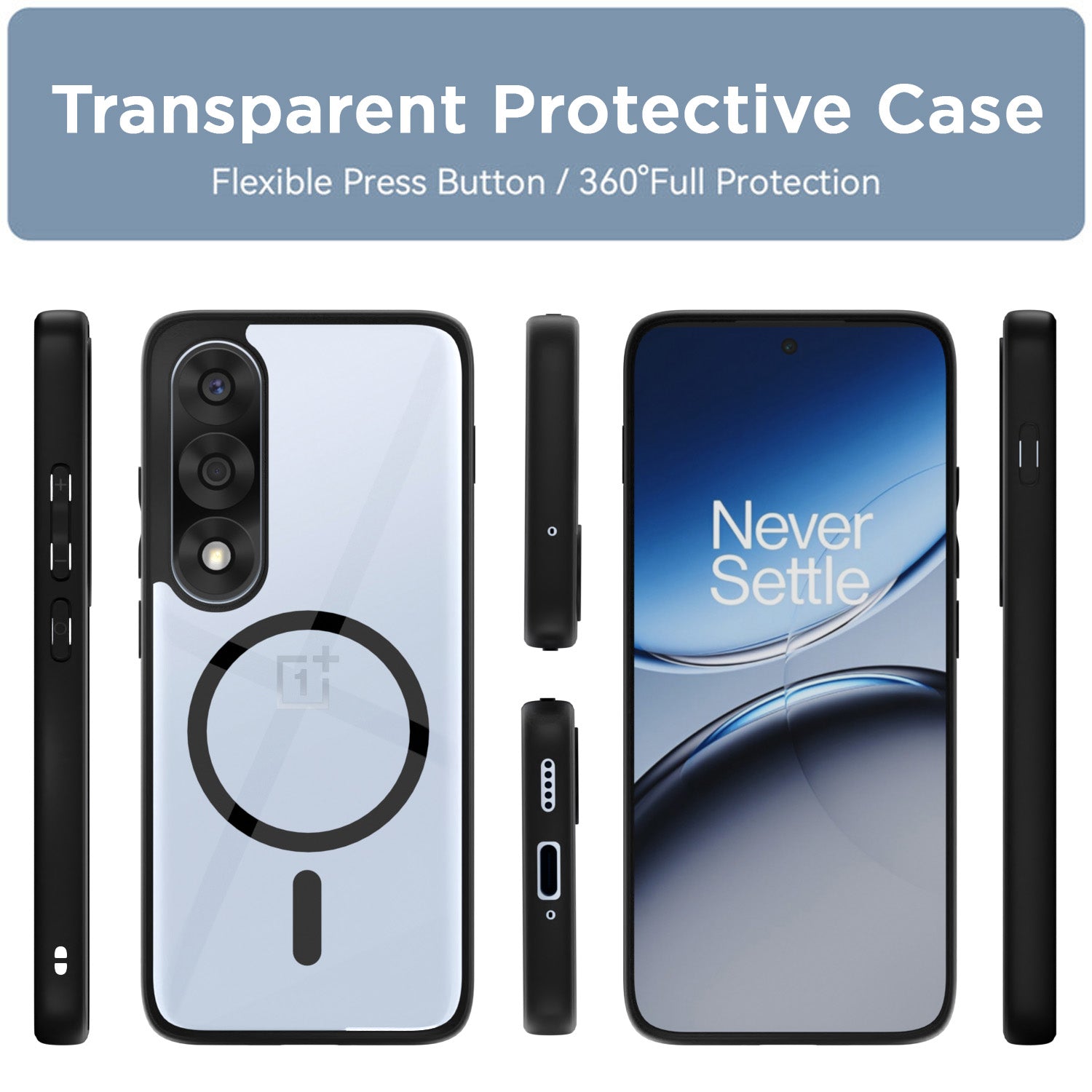 Pikkme OnePlus Nord 5 5G Eagle 2 Mag-Safe Shockproof Hard Transparent Back Cover (Black)