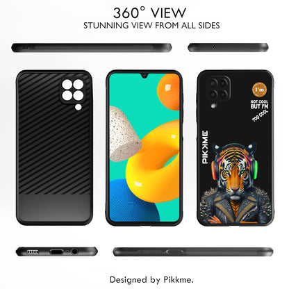 Pikkme Back Cover Pc Tpu + Printed Cool Funky Stylish Black Tiger Swag Raised Edges Camera Protection |Bumper Case For Samsung Galaxy M12 (Design 06)