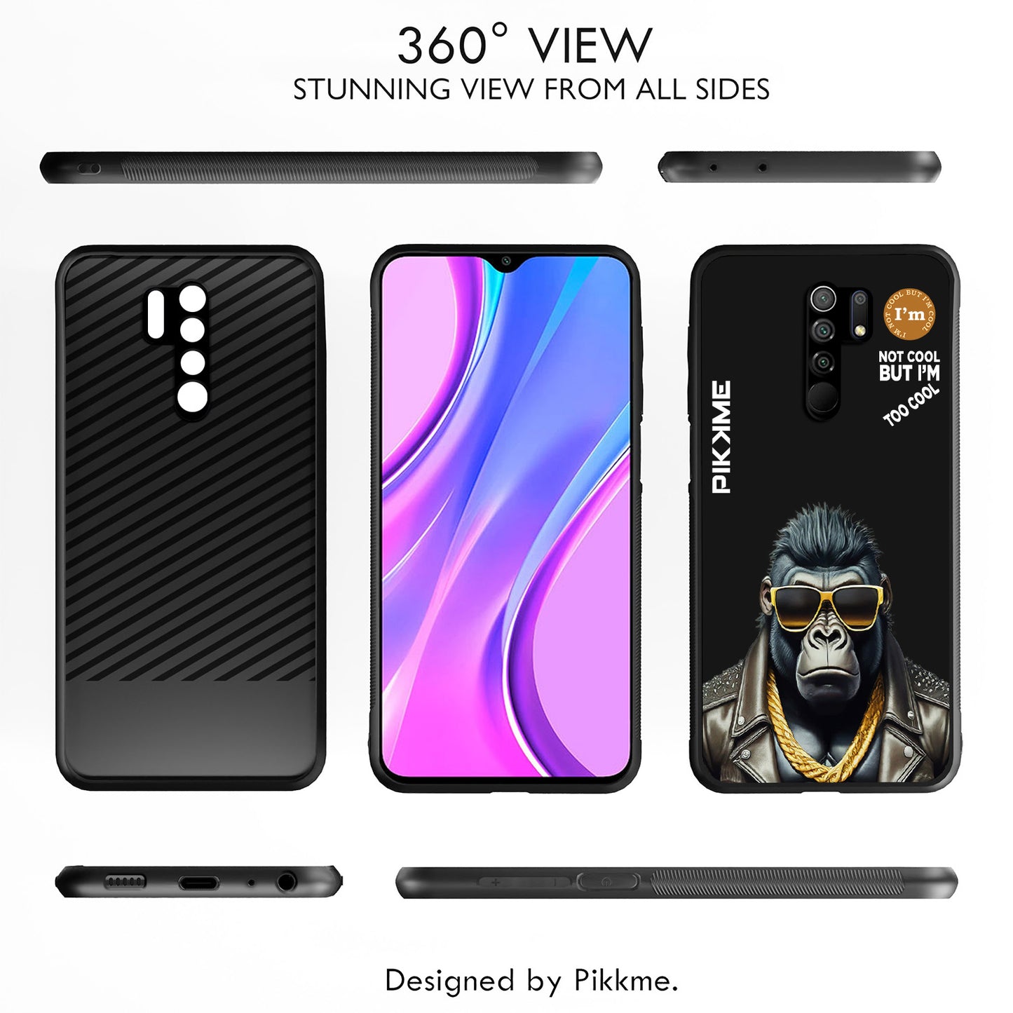 Pikkme Back Cover Pc Tpu + Printed Cool Funky Stylish Black Gorilla Swag Raised Edges Camera Protection |Bumper Case For Redmi 9 Prime (Design 07)