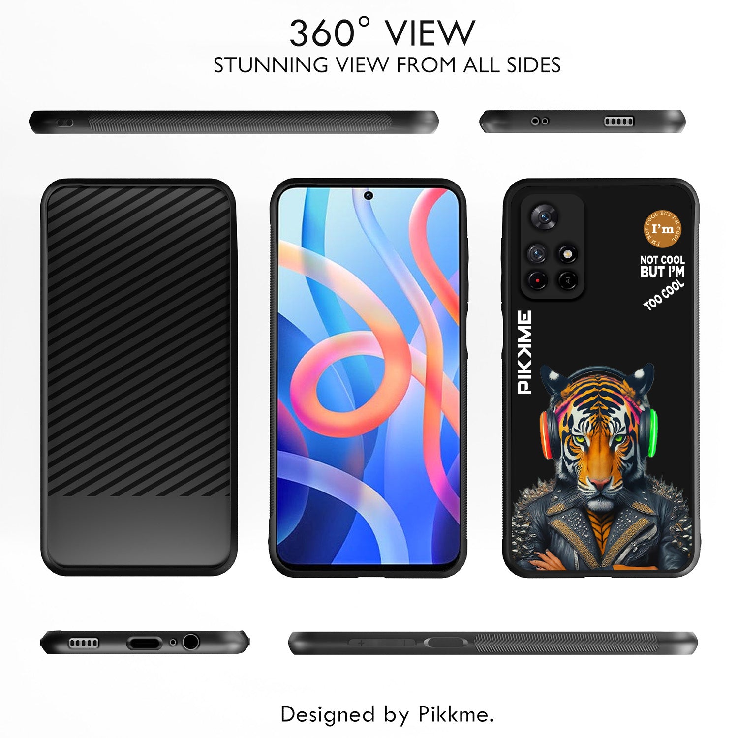 Pikkme Back Cover Pc Tpu + Printed Cool Funky Stylish Black Tiger Swag Raised Edges Camera Protection |Bumper Case For Redmi Note 11T (Design 06)