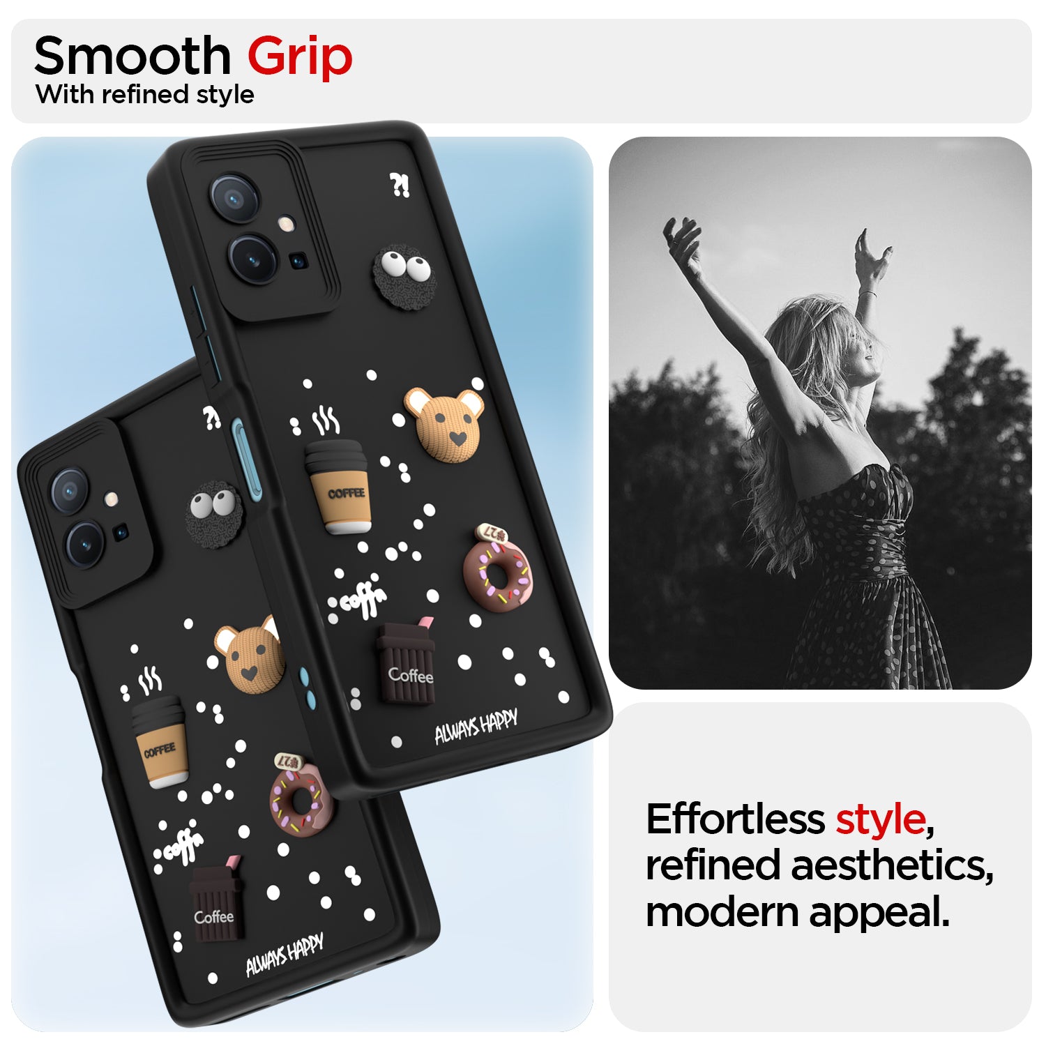 Pikkme Vivo T1 5G / Vivo Y75 5G / IQOO Z6 5G Cute Fun Cartoon 3D Bear Coffee Back Cover (Black)