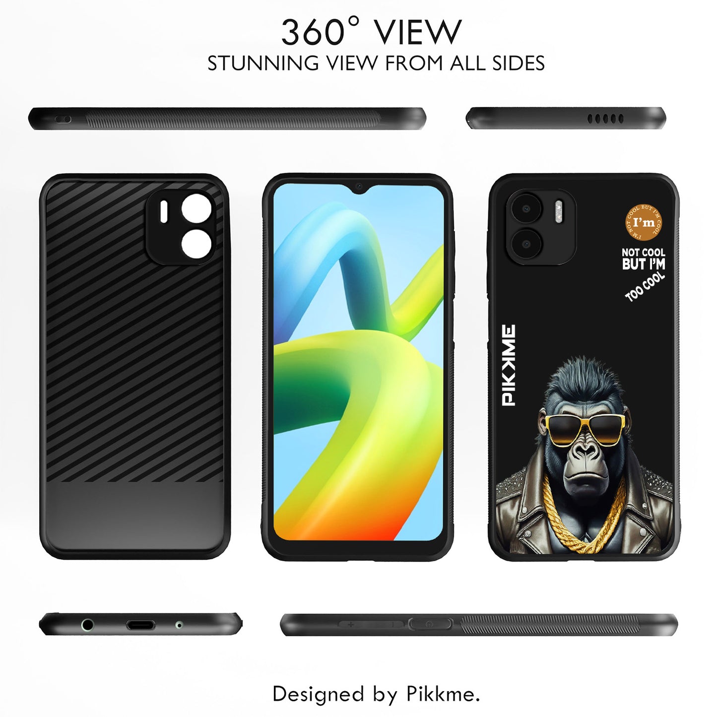 Pikkme Back Cover Pc Tpu + Printed Cool Funky Stylish Black Gorilla Swag Raised Edges Camera Protection |Bumper Case For Redmi A1 (Design 07)