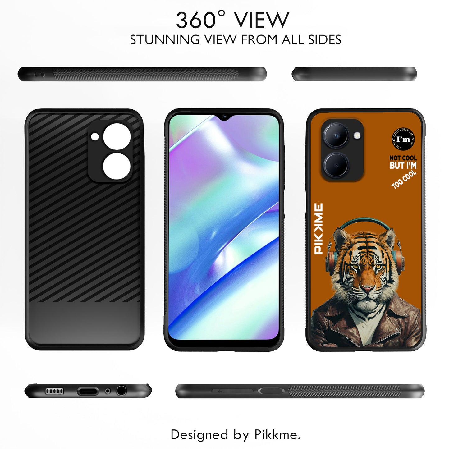 Pikkme Back Cover Pc Tpu + Printed Cool Funky Stylish Brown Tiger Swag Raised Edges Camera Protection |Bumper Case For Realme C33 (Design 09)