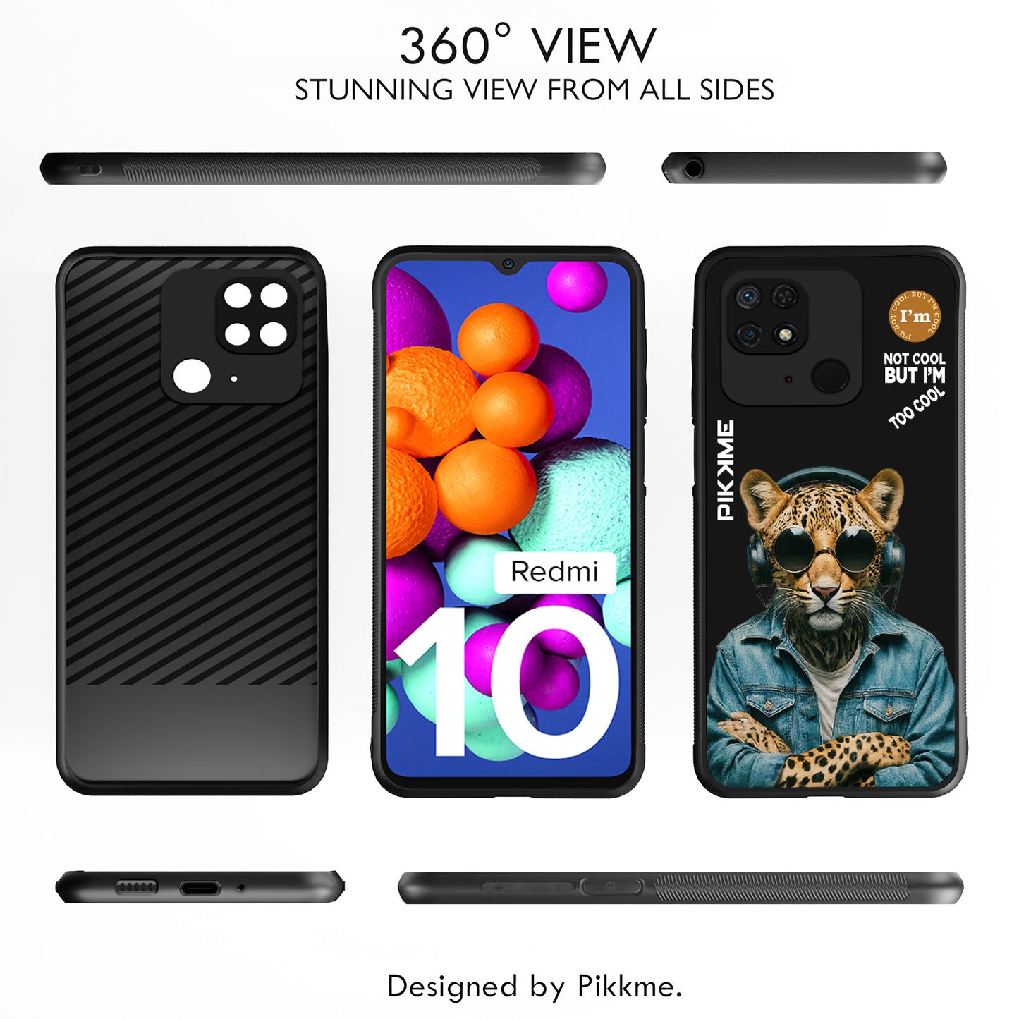 Pikkme Back Cover Pc Tpu + Printed Cool Funky Stylish Black Leopard Swag Raised Edges Camera Protection |Bumper Case For Redmi 10 (Design 04)