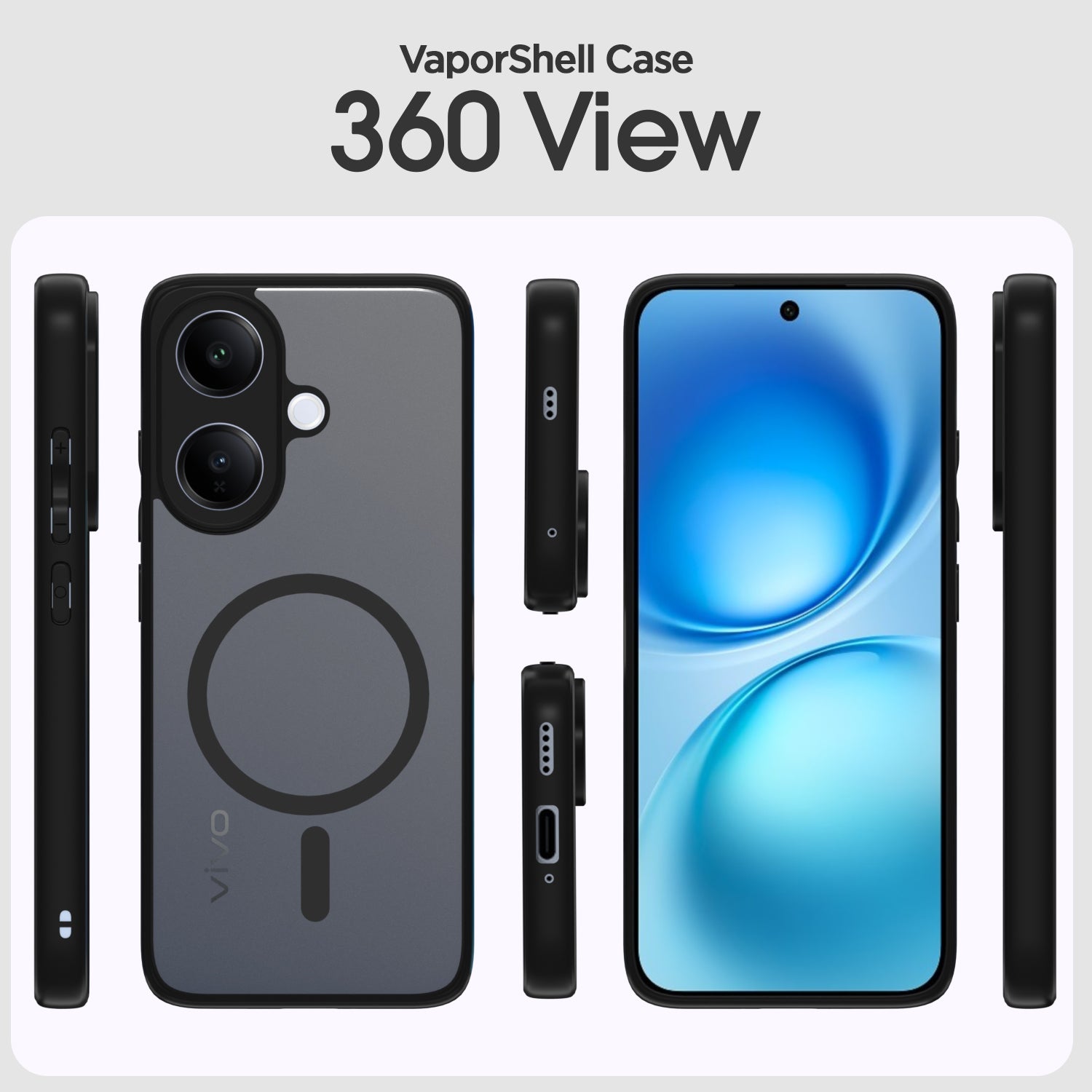 Pikkme Vivo V60 Lite 5G Eagle 2 Mag-Safe Smoke Shockproof Hard Transparent Back Cover (Black)