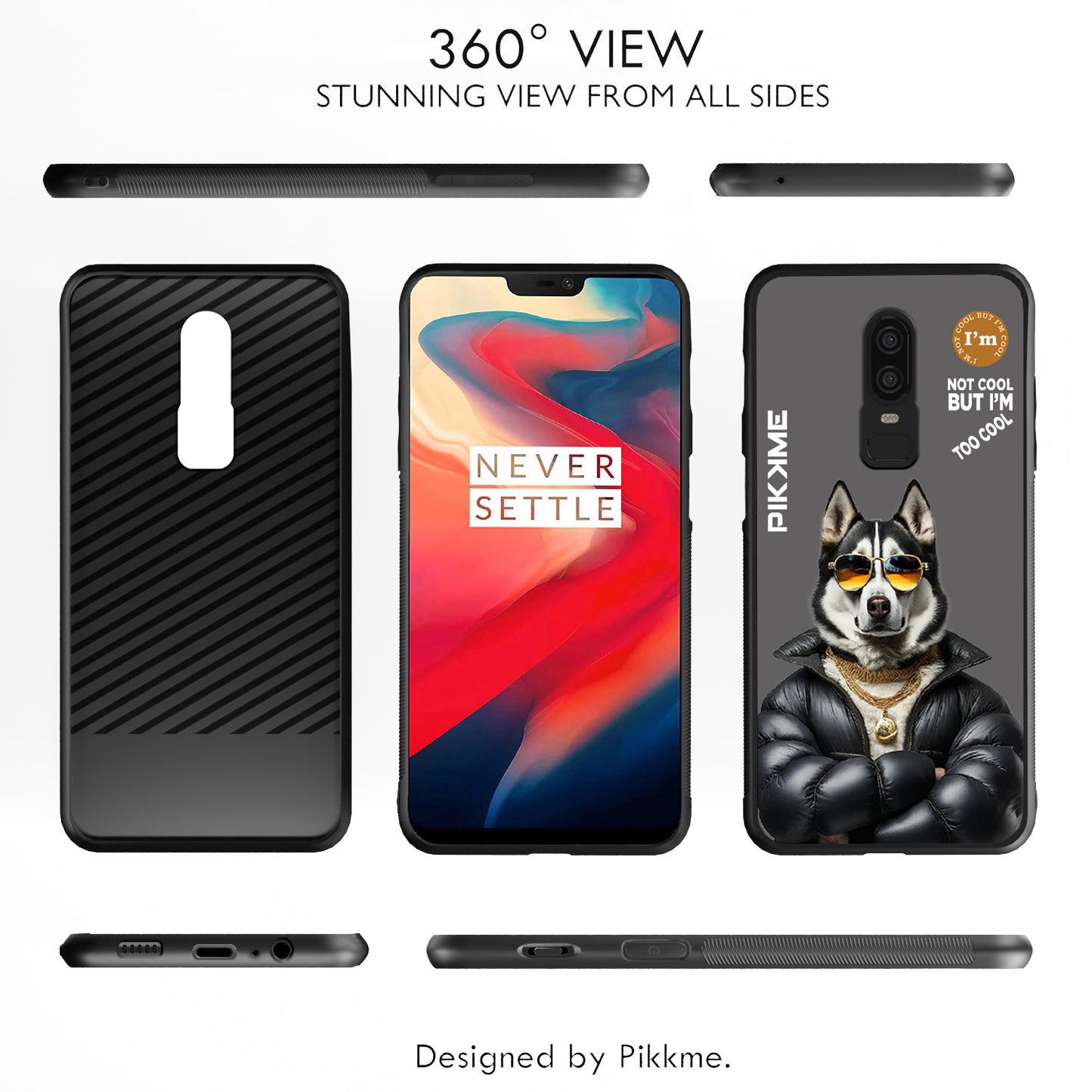 Pikkme Back Cover Pc Tpu + Printed Cool Funky Stylish Grey Dog Swag Raised Edges Camera Protection |Bumper Case For OnePlus 6 (Design 02)