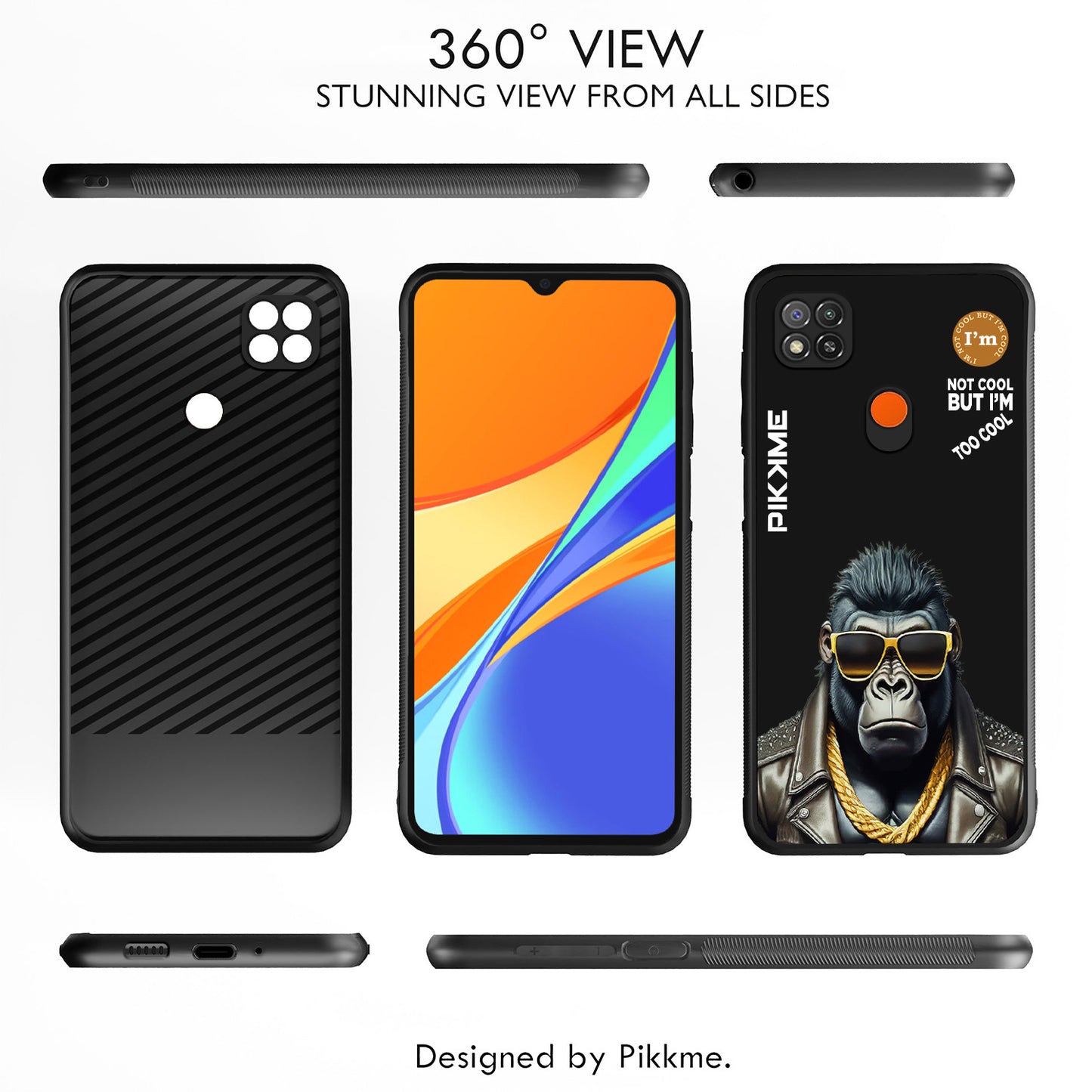 Pikkme Back Cover Pc Tpu + Printed Cool Funky Stylish Black Gorilla Swag Raised Edges Camera Protection |Bumper Case For Redmi 9 (Design 07)