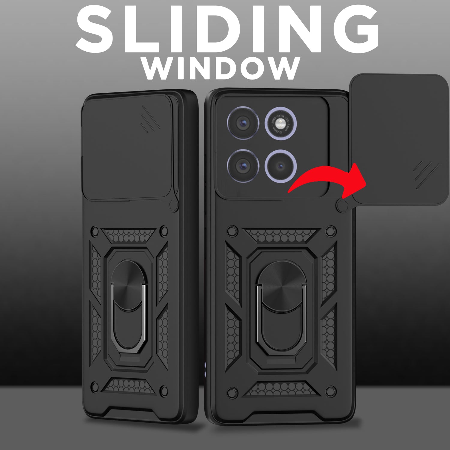 Pikkme Motorola Moto G86 Power 5G Sliding Camera Shield & Stand D10 Tough Armor Back Cover (Black)