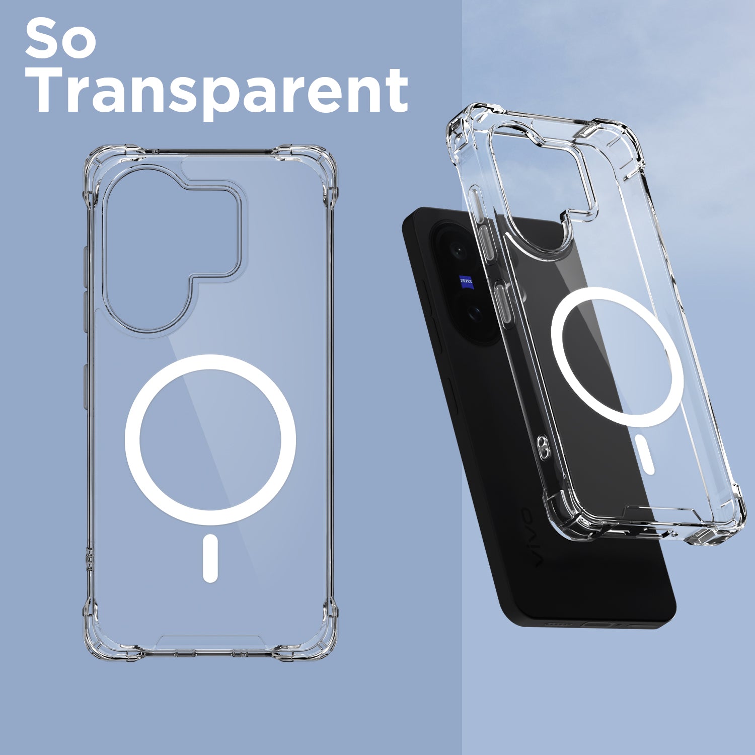 Pikkme Vivo X200 FE 5G Mag-Safe Shockproof PC + TPU Back Cover (Transparent)