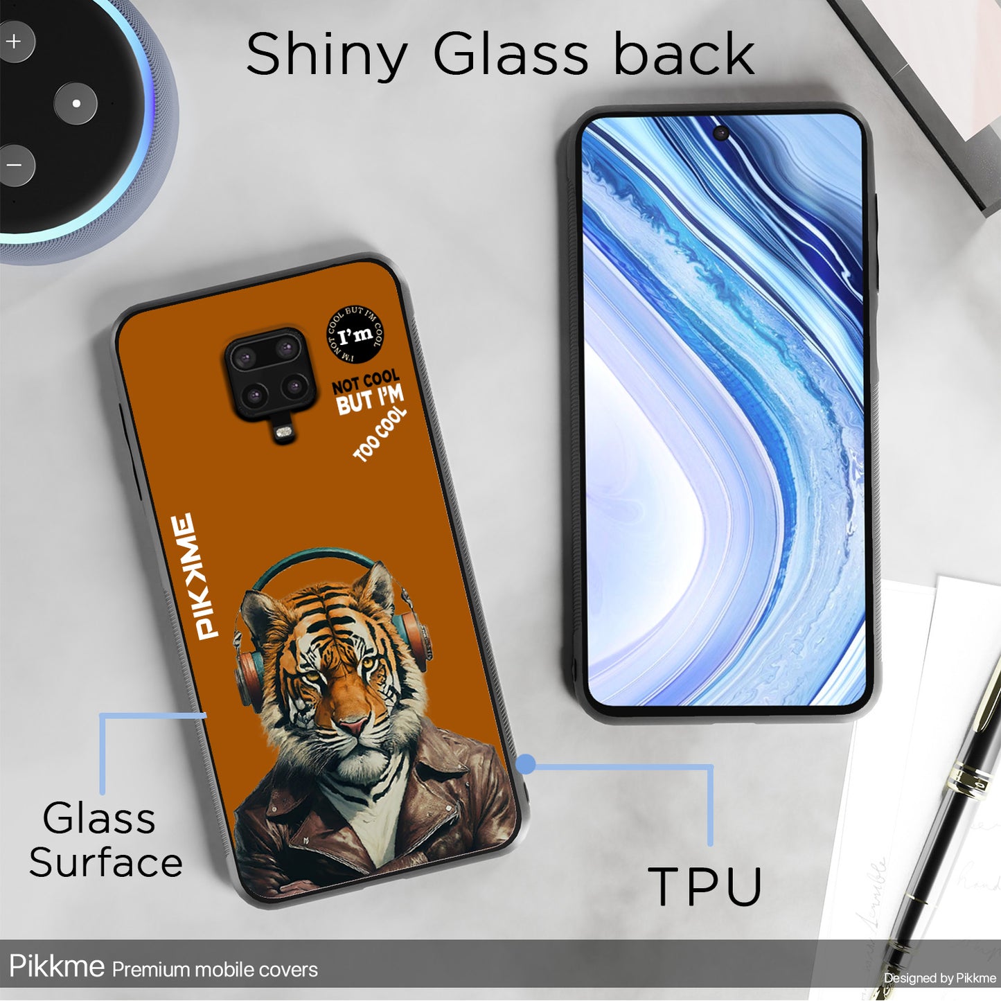 Pikkme Back Cover Pc Tpu + Printed Cool Funky Stylish Brown Tiger Swag Raised Edges Camera Protection |Bumper Case For Redmi Note 9 Pro (Design 09)