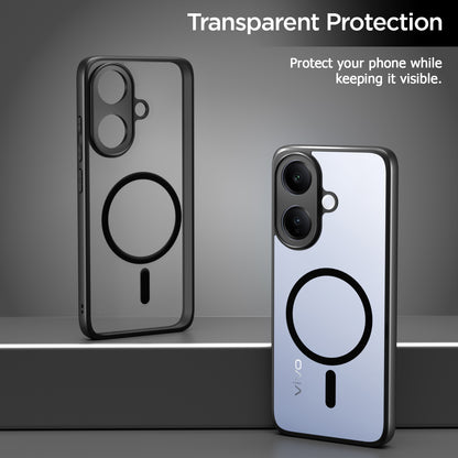 Pikkme Vivo V60 Lite 5G Eagle 2 Mag-Safe Shockproof Hard Transparent Back Cover (Black)