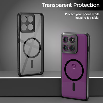 Pikkme Motorola Moto Edge 60 Pro 5G Eagle 2 Mag-Safe Shockproof Hard Transparent Back Cover (Black)