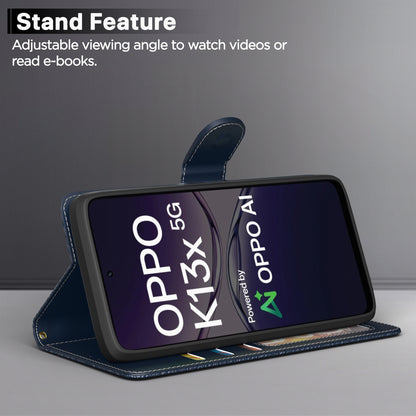 Pikkme Oppo K13x 5G Double Contrast Leather Finish Flip Cover (Blue)