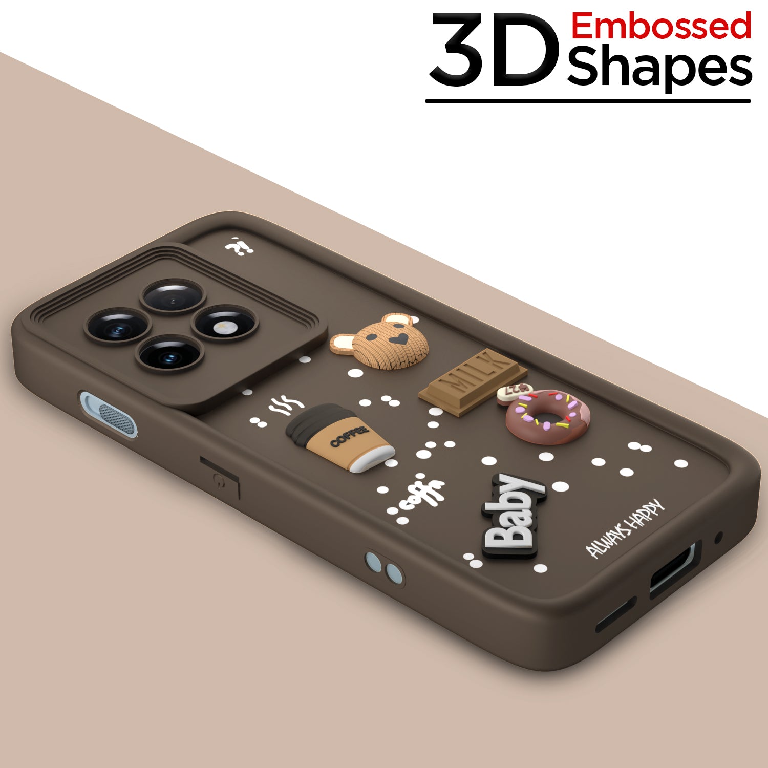 Pikkme One PLus 11 R 5G Cute Fun Cartoon 3D Bear Coffee Back Cover (Brown)
