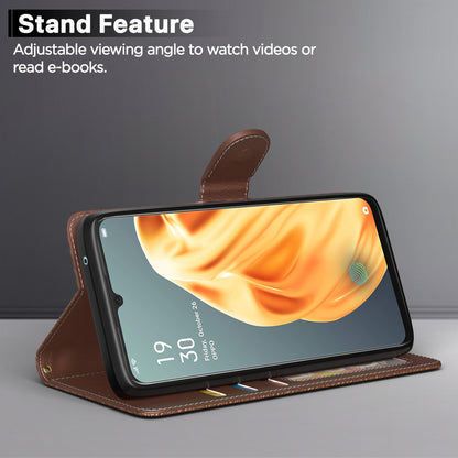 Pikkme Oppo F15 Double Contrast Leather Finish Flip Cover (Tan)