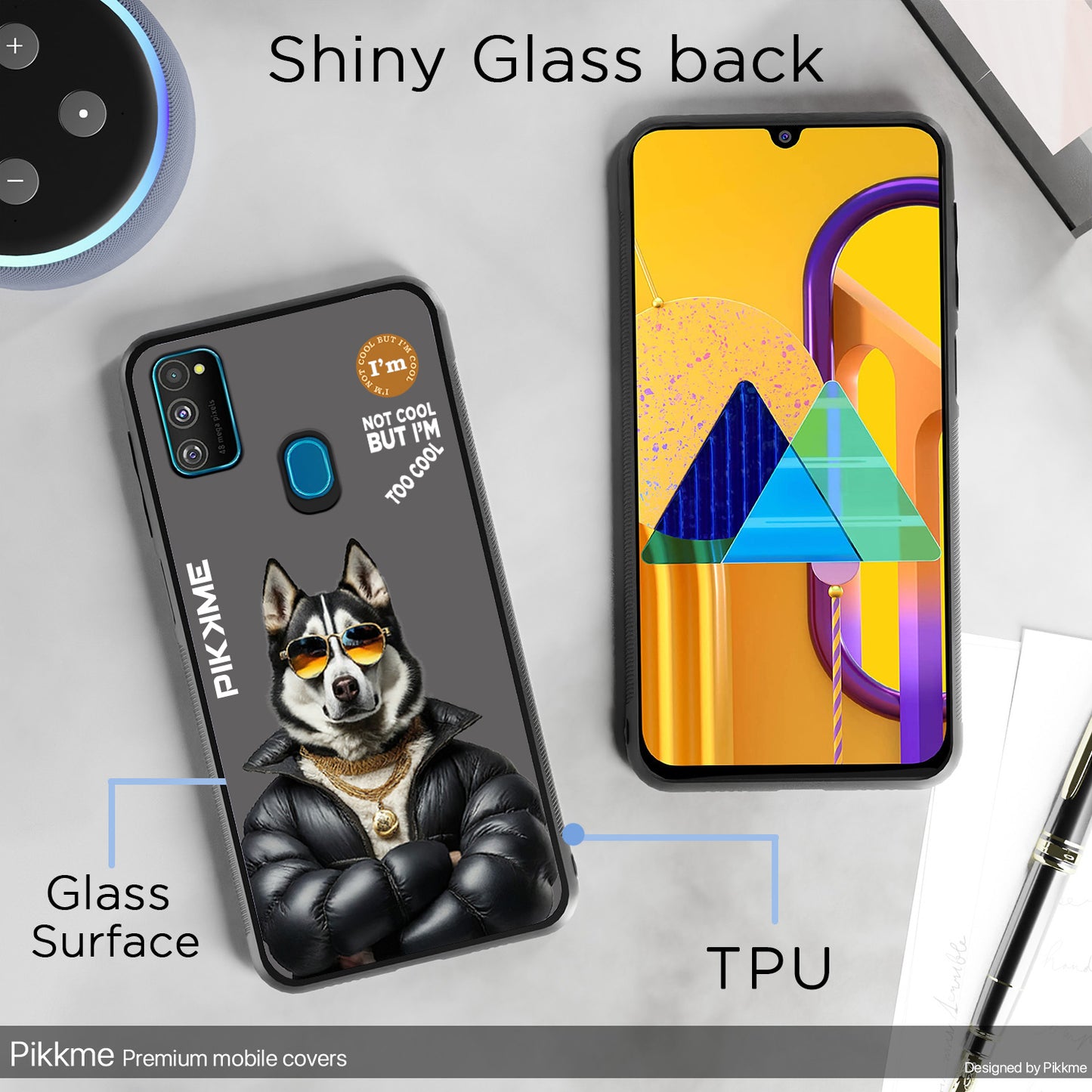 Pikkme Back Cover Pc Tpu + Printed Cool Funky Stylish Grey Dog Swag Raised Edges Camera Protection |Bumper Case For Samsung Galaxy M30s (Design 02)