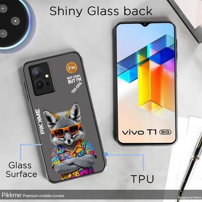 Pikkme Back Cover Pc Tpu + Printed Cool Funky Stylish Grey Wolf Swag Raised Edges Camera Protection |Bumper Case For Vivo T1 5G (Design 01)