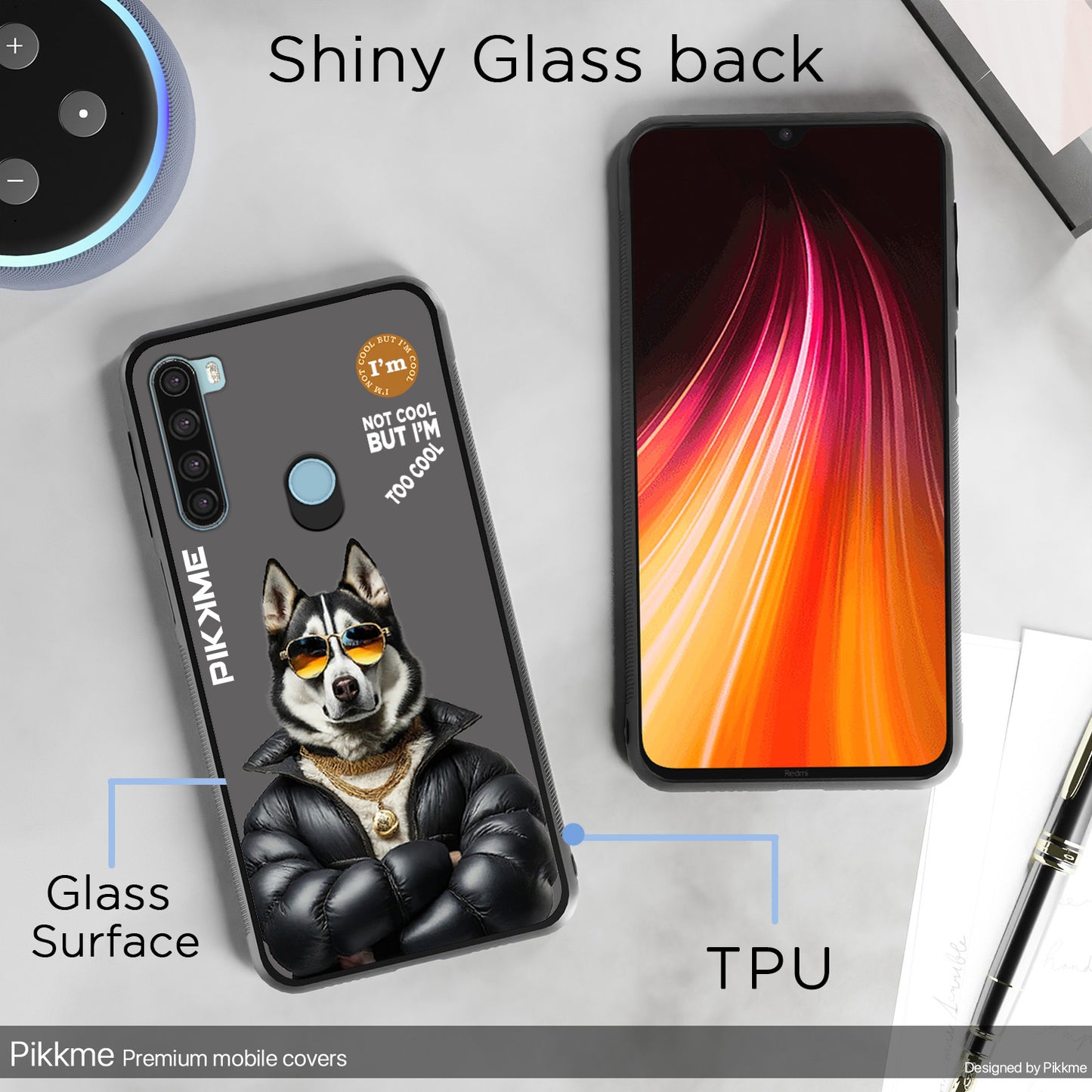 Pikkme Back Cover Pc Tpu + Printed Cool Funky Stylish Grey Dog Swag Raised Edges Camera Protection |Bumper Case For Redmi Note 8 (Design 02)