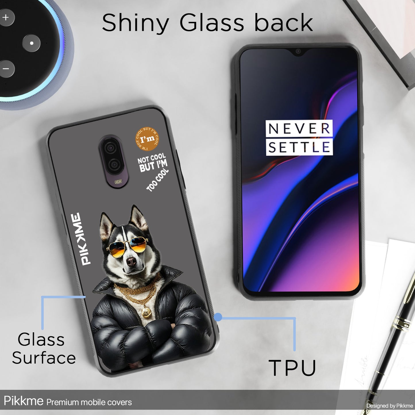 Pikkme Back Cover Pc Tpu + Printed Cool Funky Stylish Grey Dog Swag Raised Edges Camera Protection |Bumper Case For OnePlus 6T (Design 02)