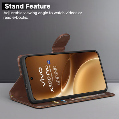 Pikkme Vivo X300 Pro 5G Double Contrast Leather Finish Flip Cover (Tan)