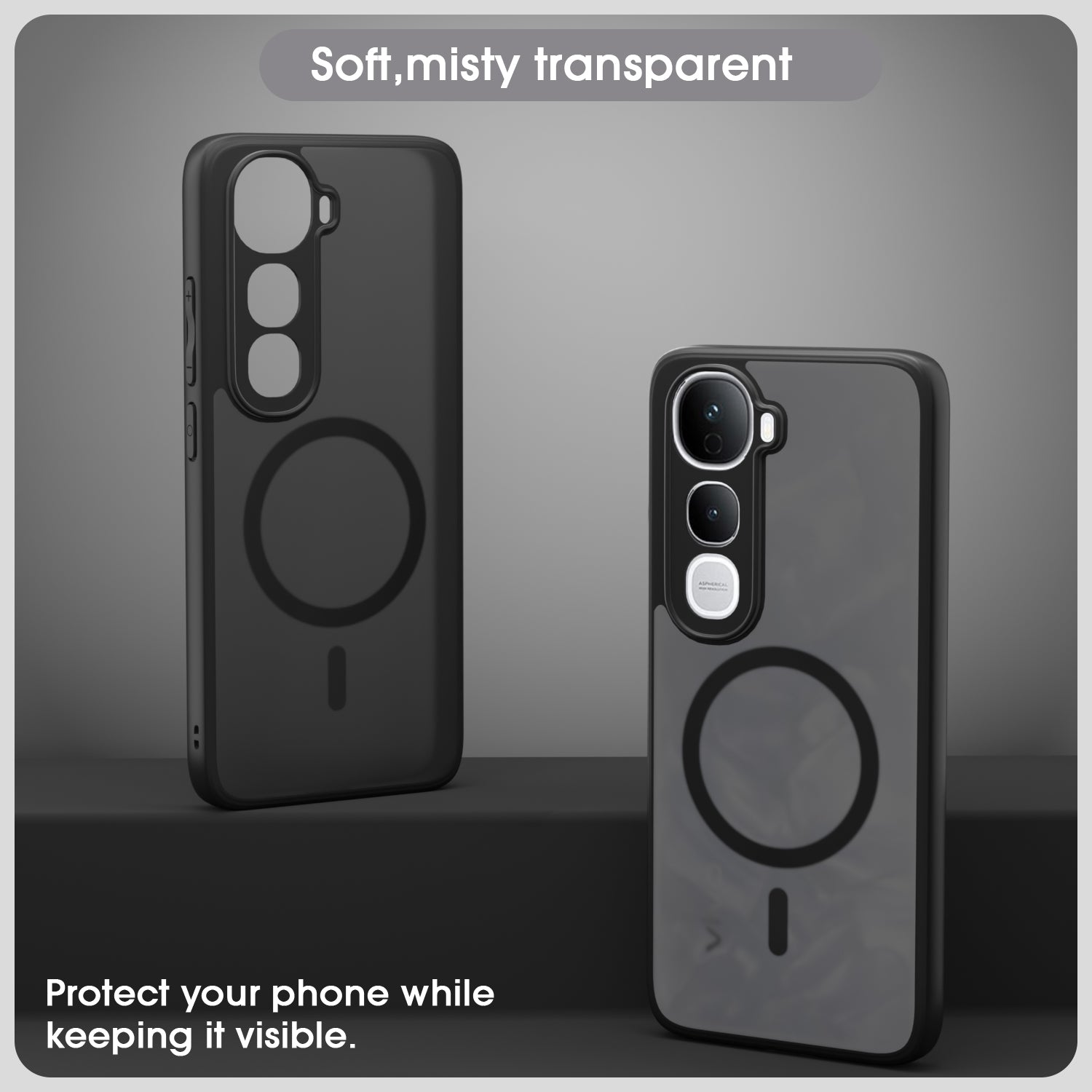 Pikkme Vivo Y400 5G Eagle 2 Mag-Safe Smoke Shockproof Hard Transparent Back Cover (Black)