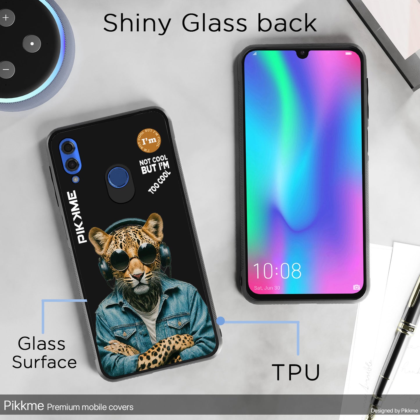 Pikkme Back Cover Pc Tpu + Printed Cool Funky Stylish Black Leopard Swag Raised Edges Camera Protection |Bumper Case For Honor 10 Lite (Design 04)