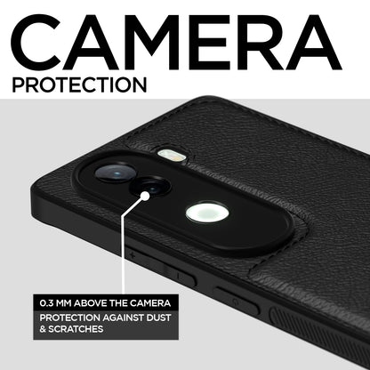 Pikkme Vivo V40e / iQOO Z9s 5G Leather Back Case | Black