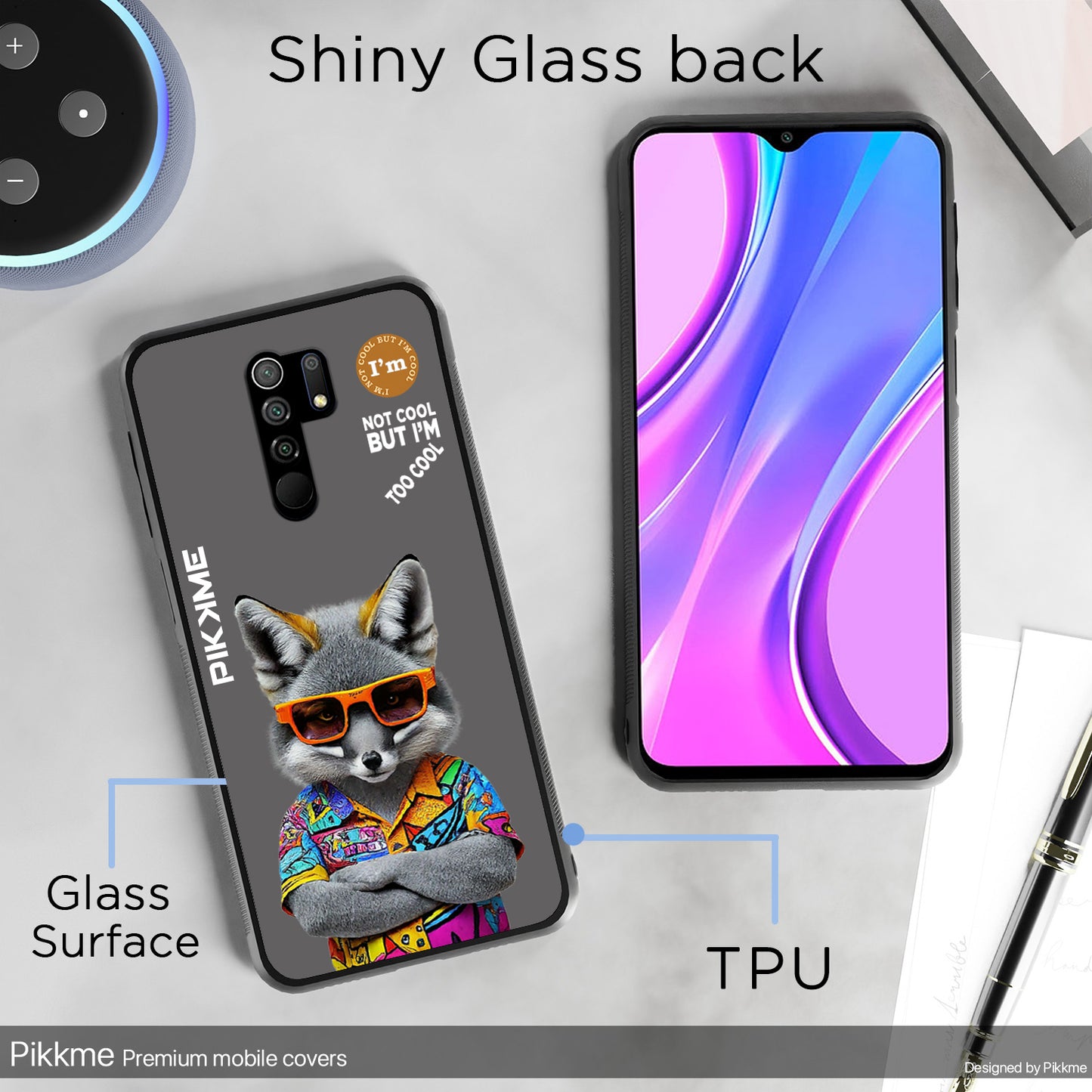 Pikkme Back Cover Pc Tpu + Printed Cool Funky Stylish Grey Wolf Swag Raised Edges Camera Protection |Bumper Case For Redmi 9 Prime (Design 01)