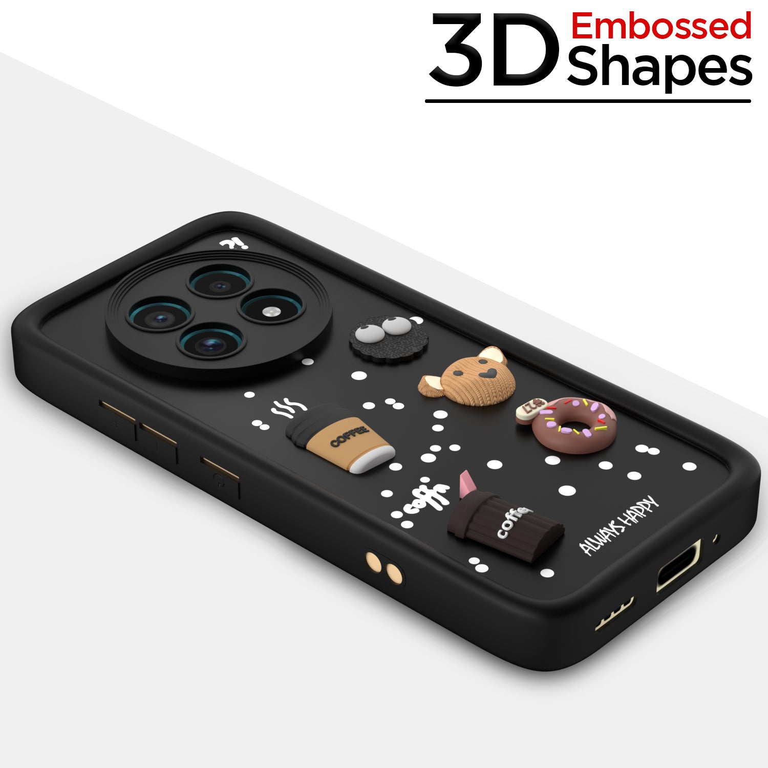 Pikkme Realme 13 Pro / 13 Pro Plus 5G Cute Fun Cartoon 3D Bear Coffee Back Cover (Black)