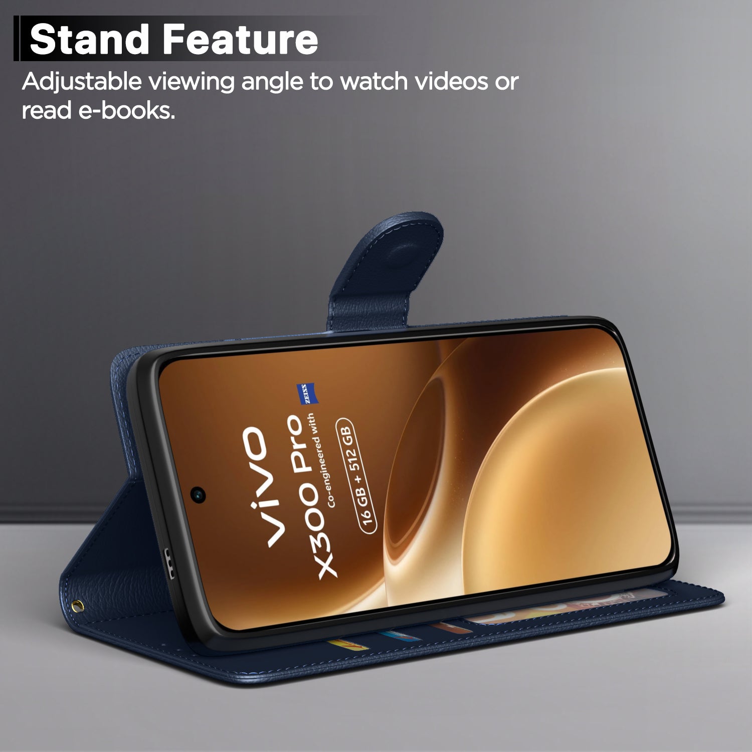 Pikkme Vivo X300 Pro 5G Premium Leather Finish Vintage Flip Cover (Blue)