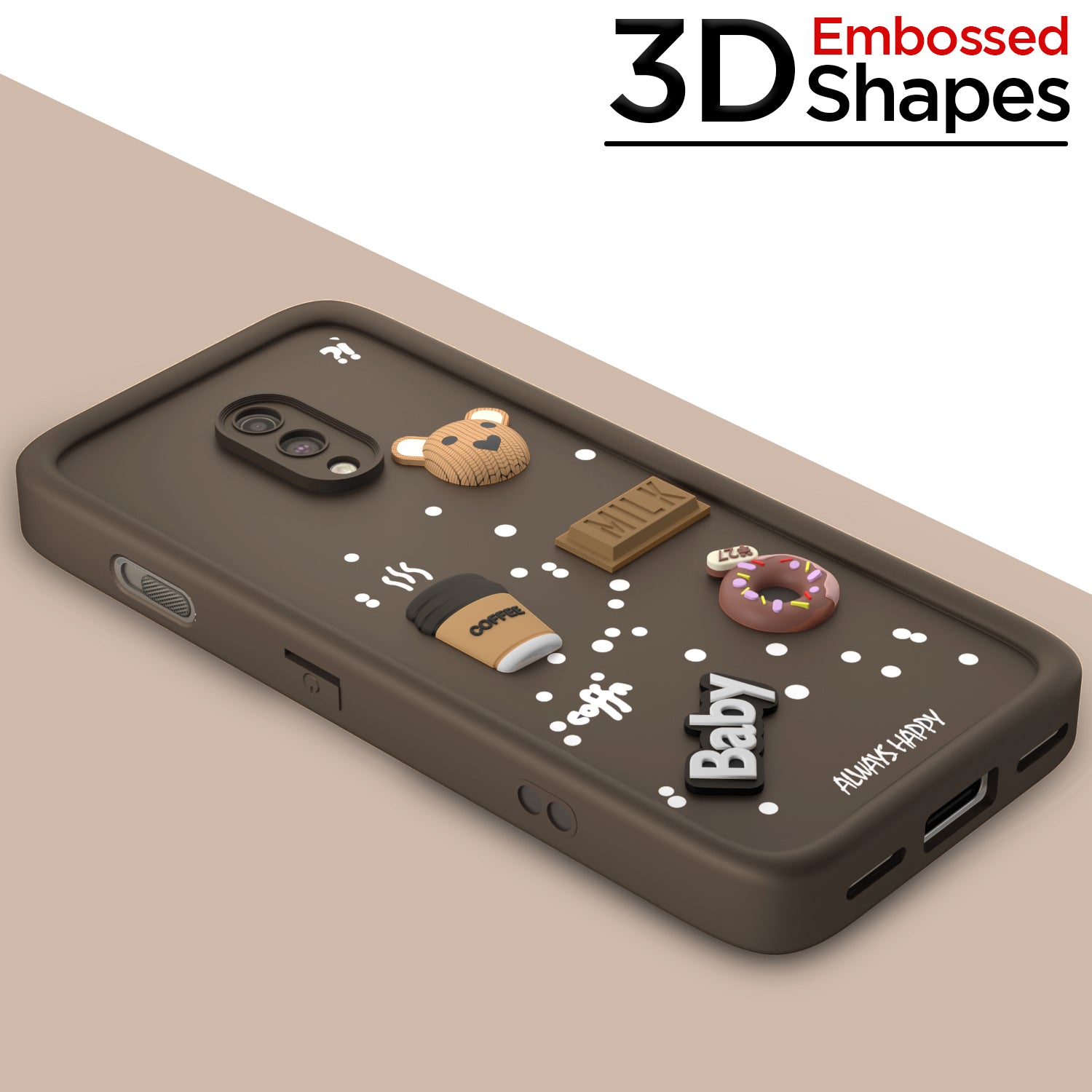 Pikkme One Plus 7 Cute Fun Cartoon 3D Bear Coffee Back Cover (Brown)